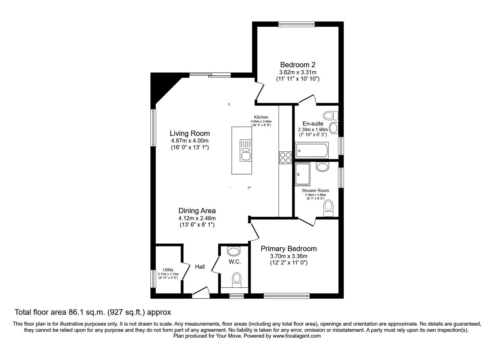 Floorplan of 2 bedroom Detached Bungalow for sale, Laurel Terrace, Wigton, Cumbria, CA7