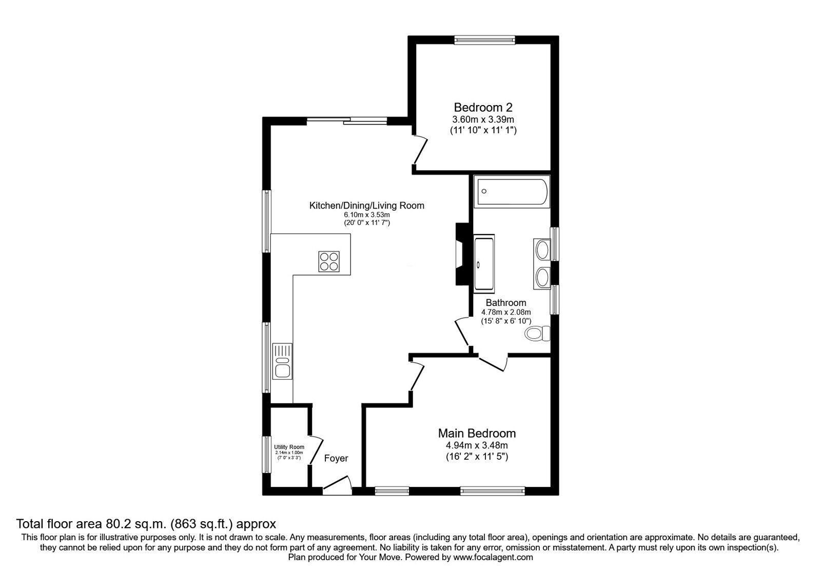 Floorplan of 2 bedroom Detached Bungalow for sale, Laurel Terrace, Wigton, Cumbria, CA7