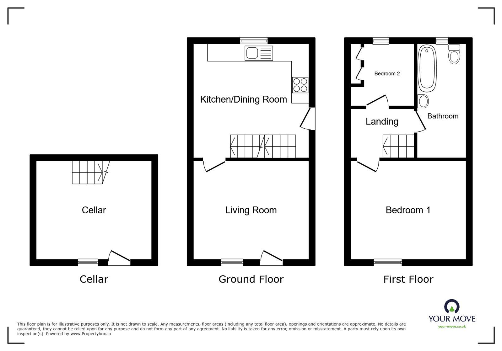 Floorplan of 2 bedroom Mid Terrace House for sale, South End, Wigton, Cumbria, CA7