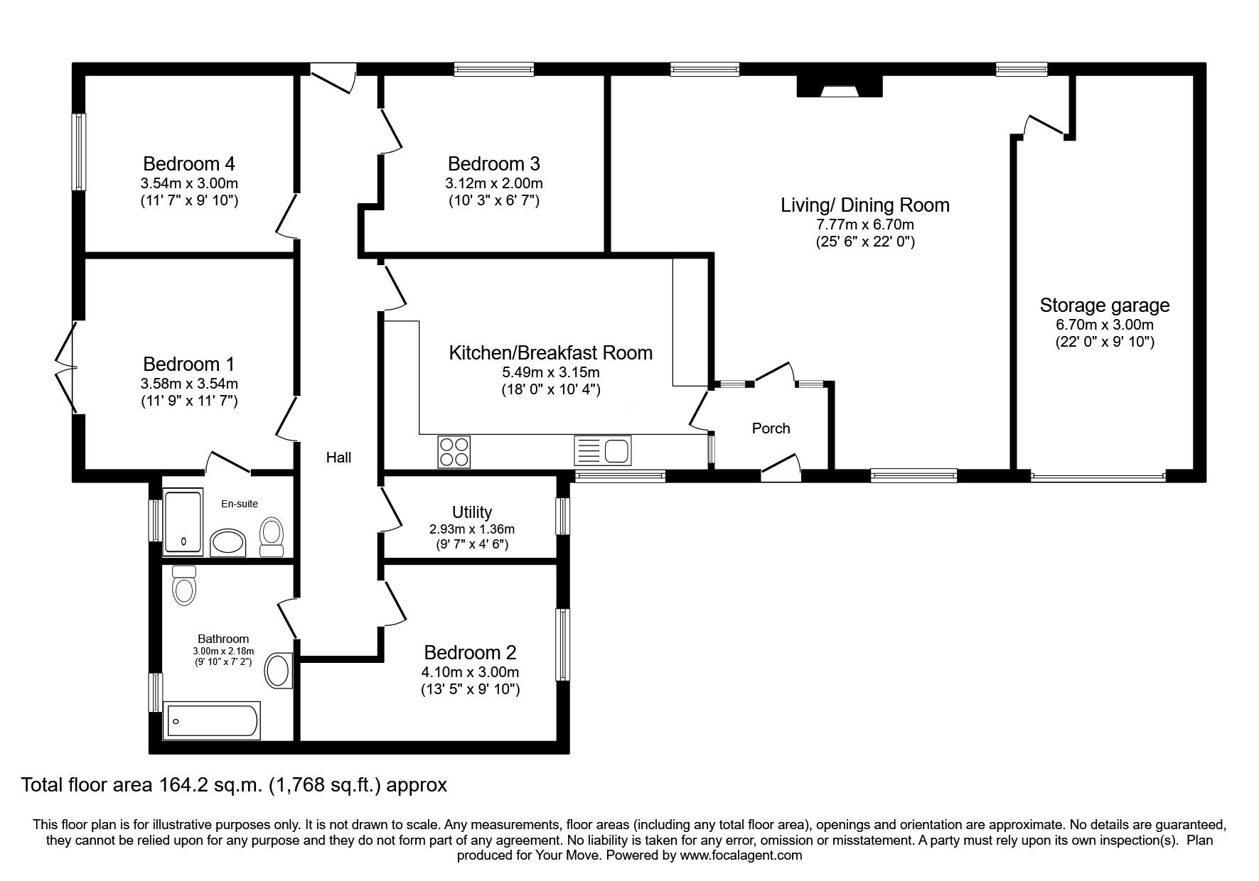 Floorplan of 4 bedroom Link Detached Bungalow for sale, North Road, Aspatria, Cumbria, CA7