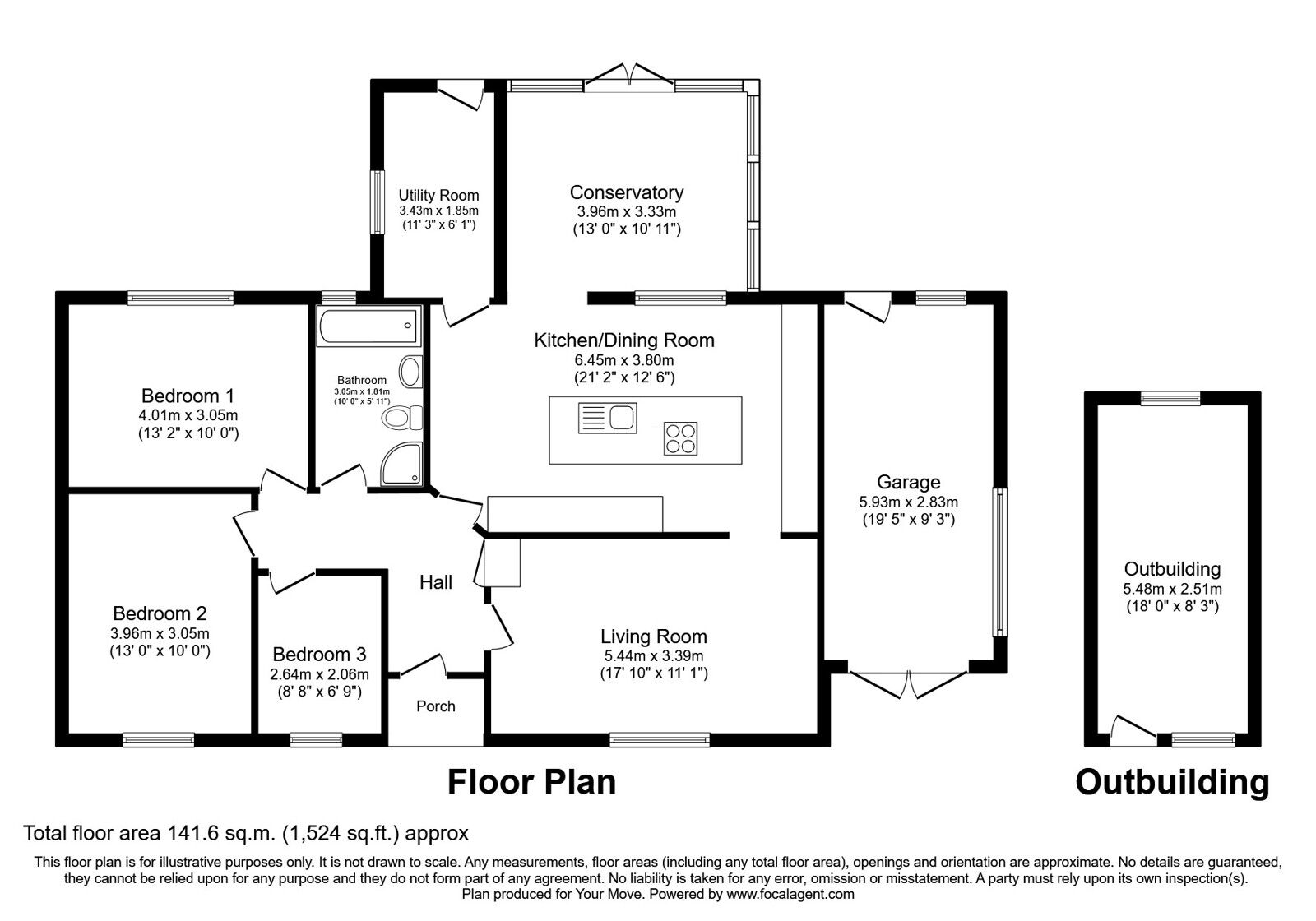 Floorplan of 3 bedroom Detached Bungalow for sale, Bolton Low Houses, Wigton, Cumbria, CA7
