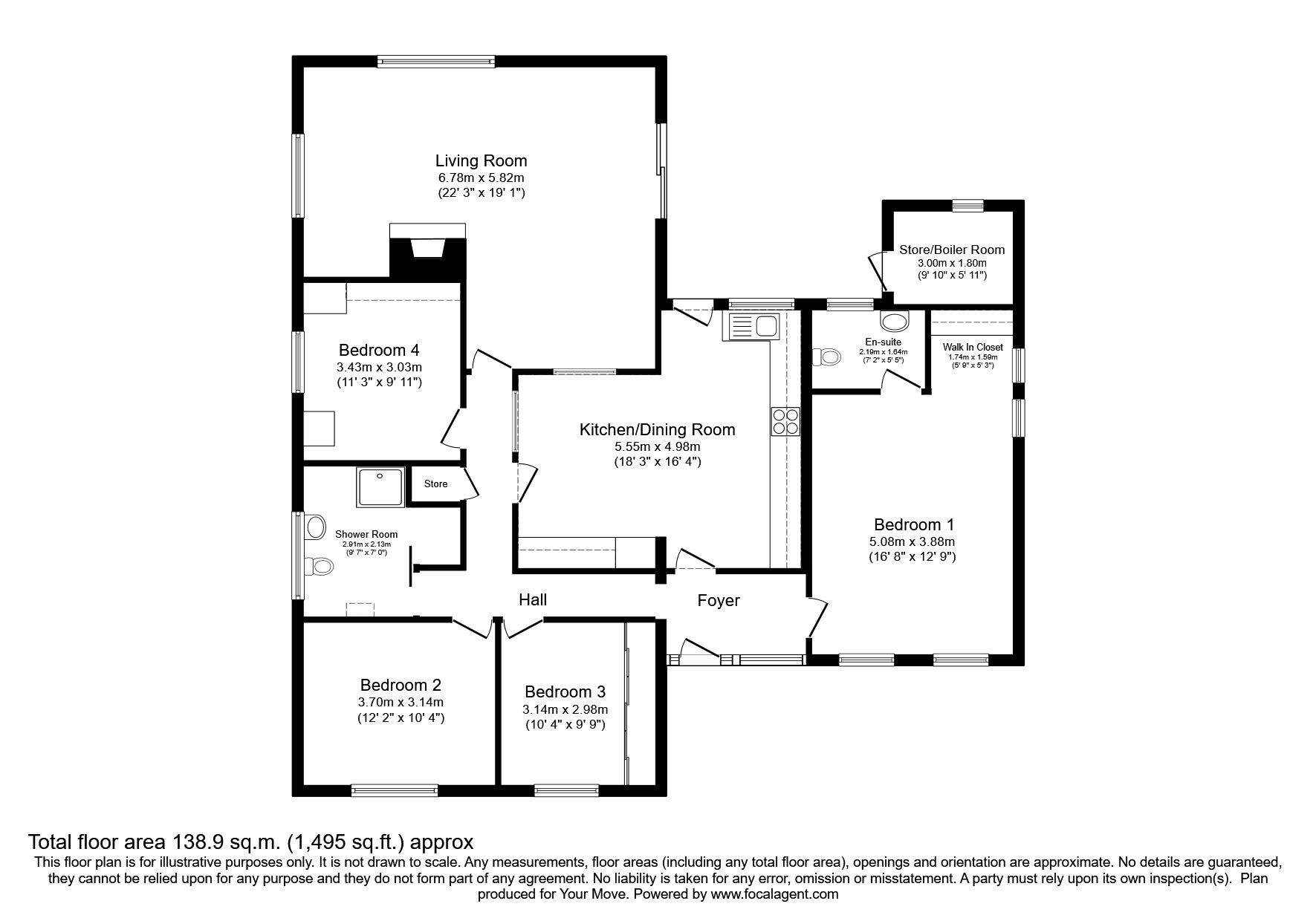Floorplan of 4 bedroom Detached Bungalow for sale, Church Hill, Church Hill, Westward, Cumbria, CA7