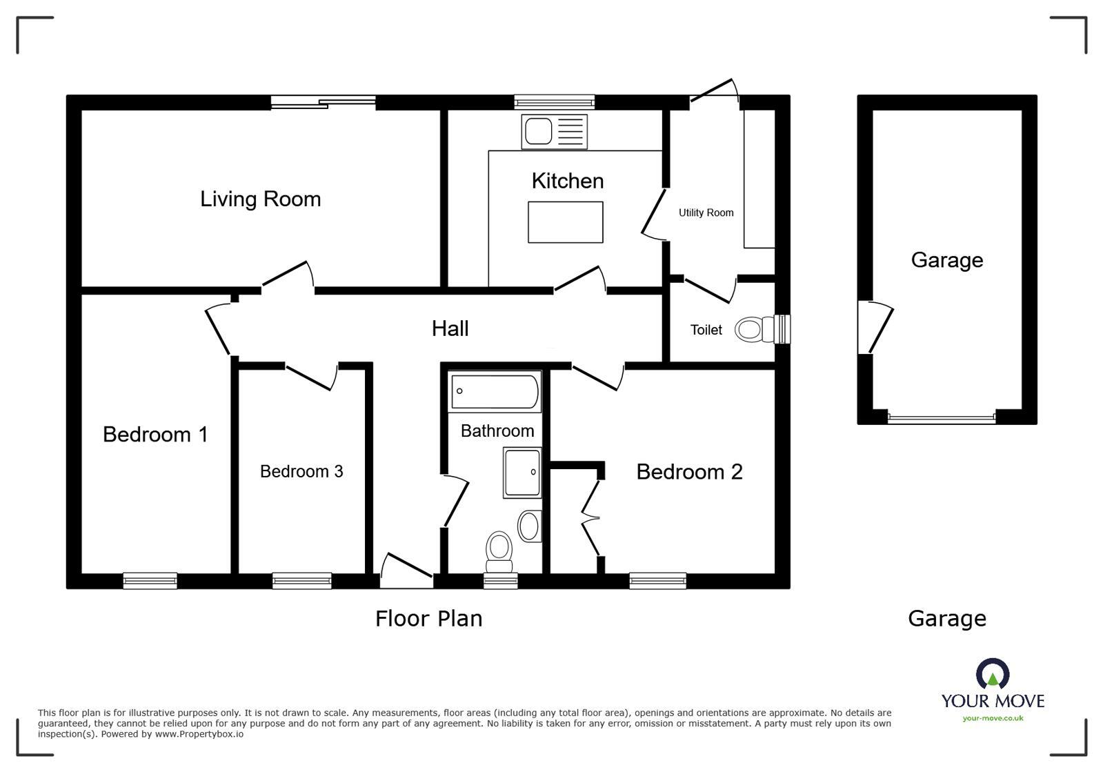 Floorplan of 3 bedroom Detached Bungalow for sale, Yearngill, Aspatria, Cumbria, CA7