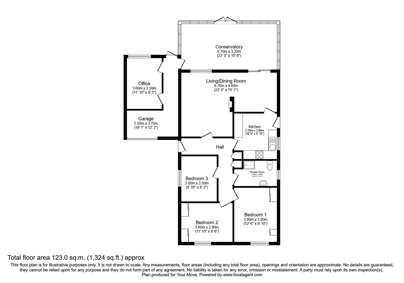 Floorplan of 3 bedroom Detached Bungalow for sale, Primrose Bank, Wigton, CA7