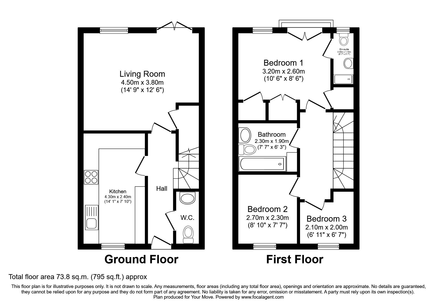 Floorplan of 3 bedroom Mid Terrace House for sale, Betsey Place, High View, Blaydon, NE21