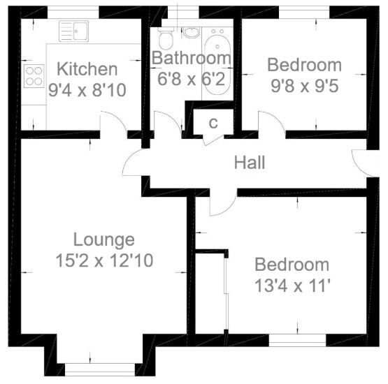 Floorplan of 2 bedroom Flat for sale, Goldcrest Court, Wishaw, North Lanarkshire, ML2