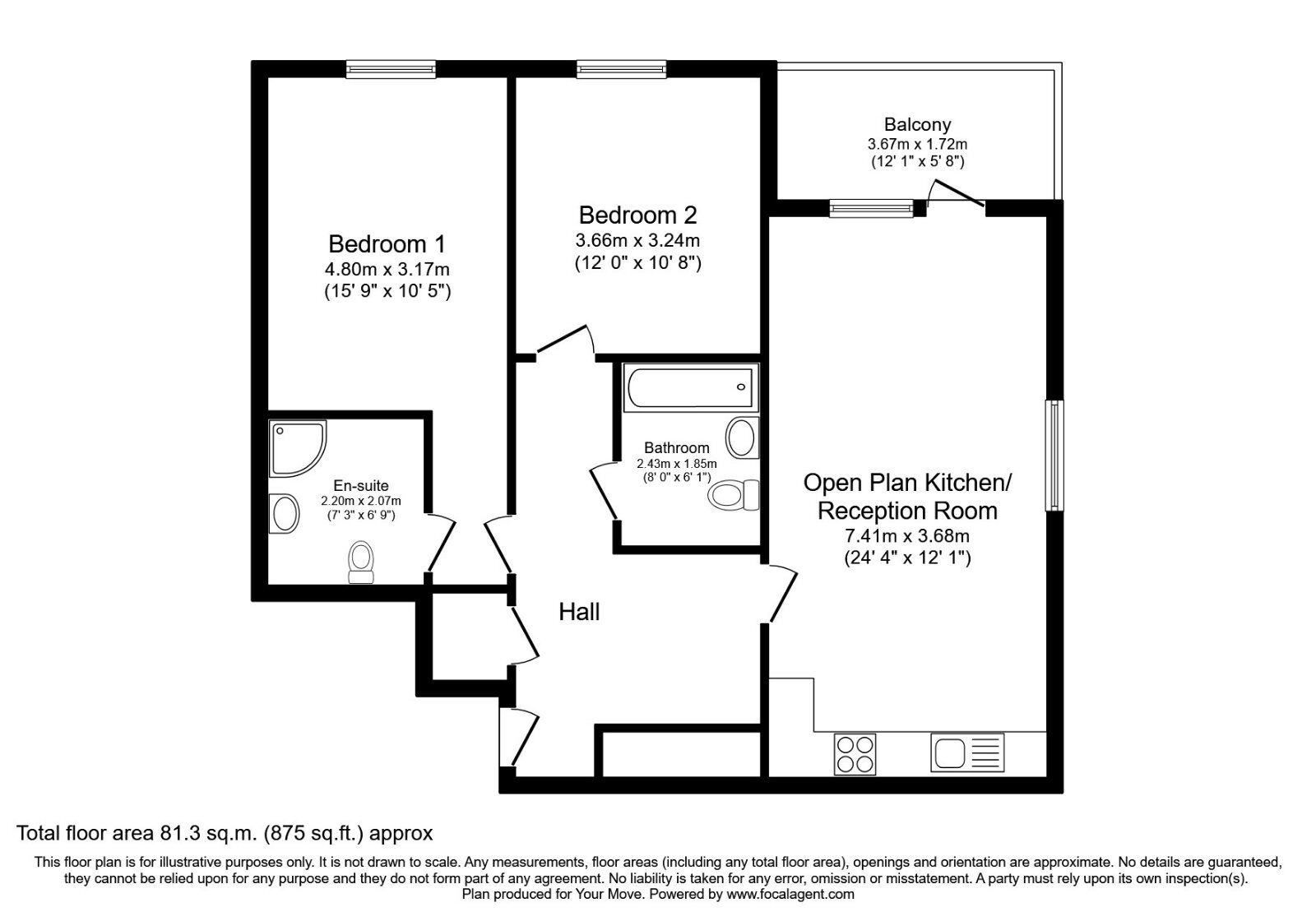 Floorplan of 2 bedroom Flat to rent, Woodcote Road, Wallington, SM6