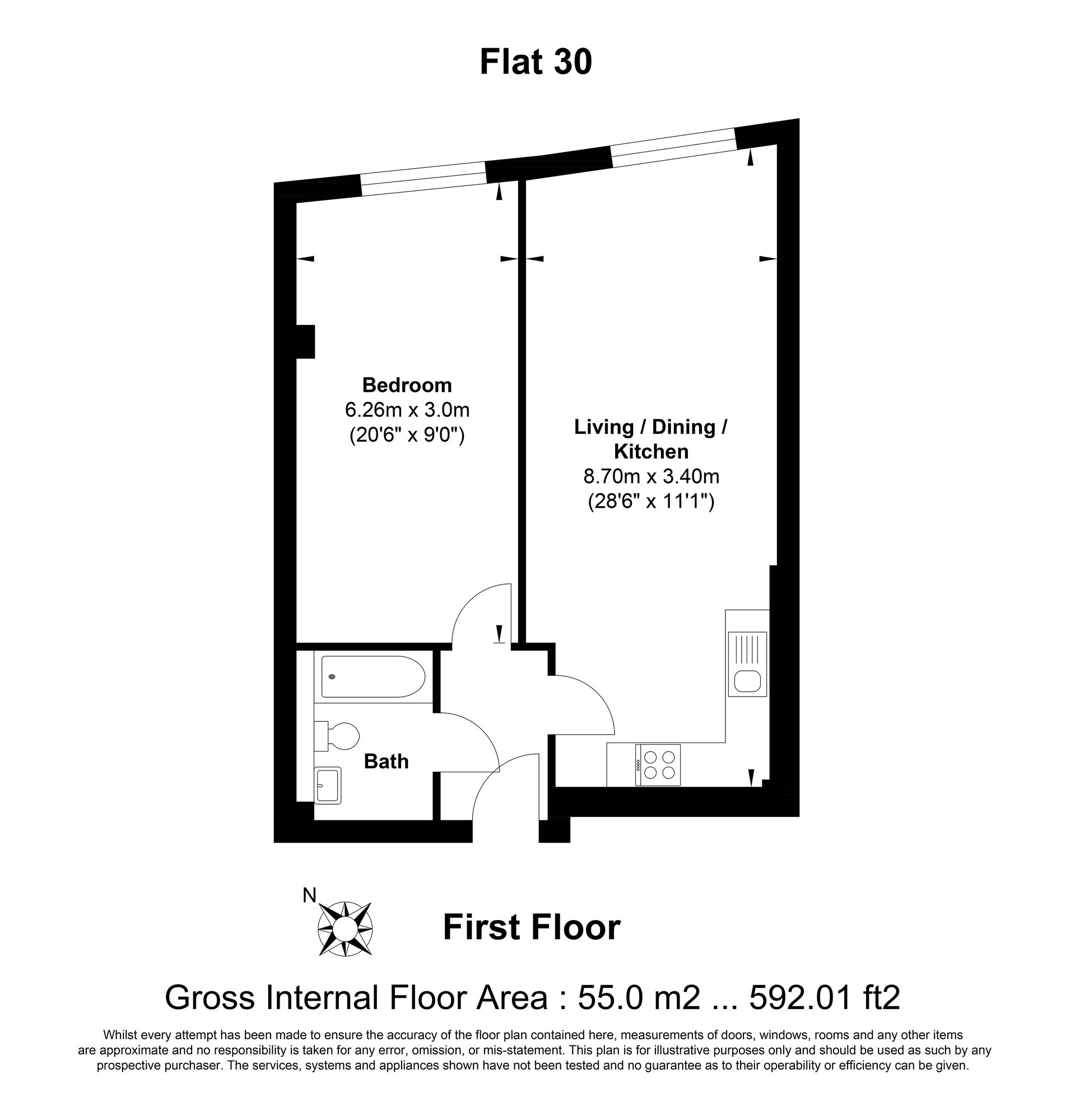 Floorplan of 1 bedroom  Flat for sale, Vulcan House, Restmor Way, Hackbridge, Wallington, SM6
