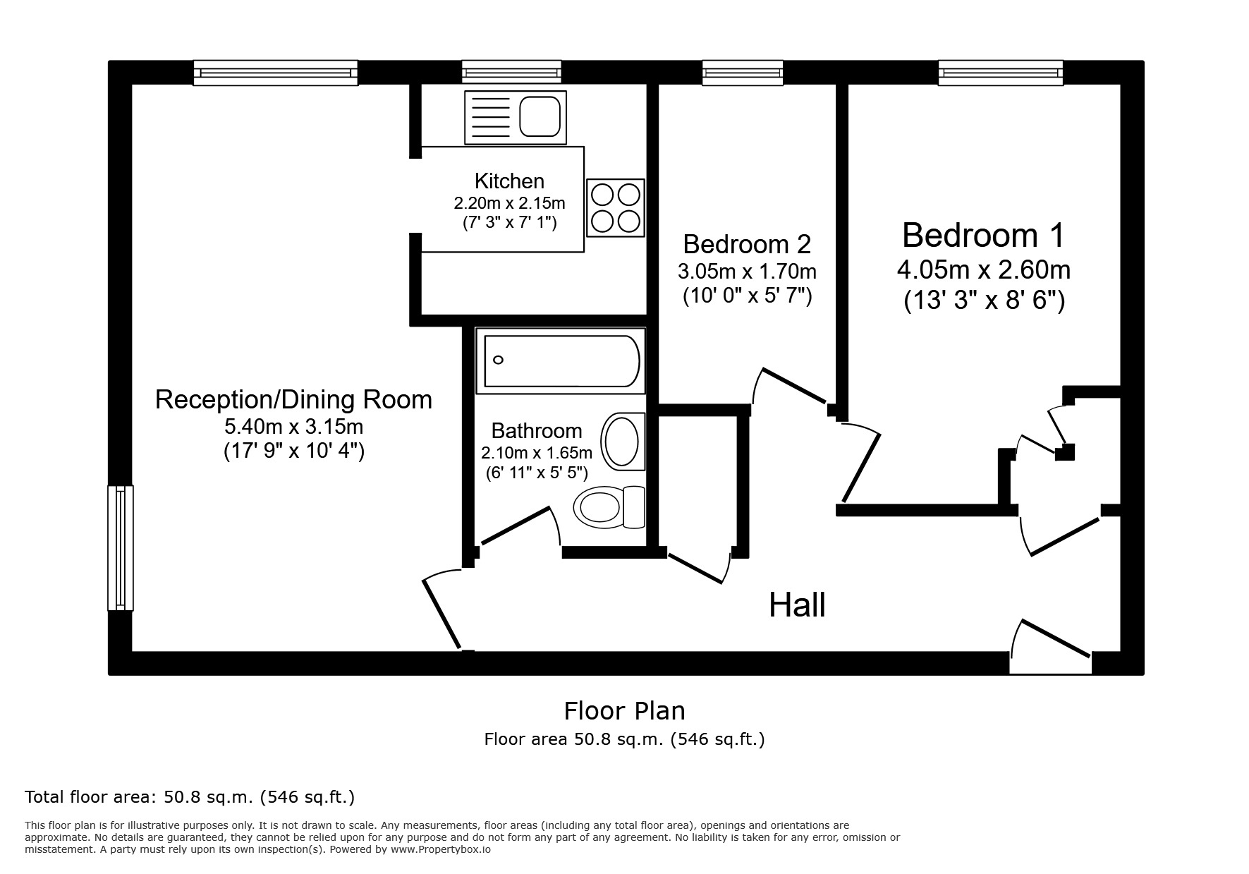 Floorplan of 2 bedroom Flat for sale, Evelyn Way, Wallington, SM6