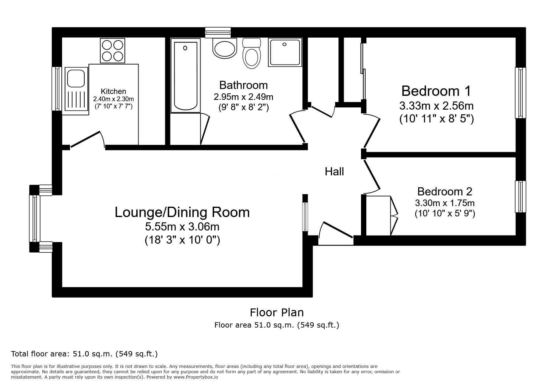 Floorplan of 2 bedroom Flat for sale, Clover Way, Hackbridge, SM6