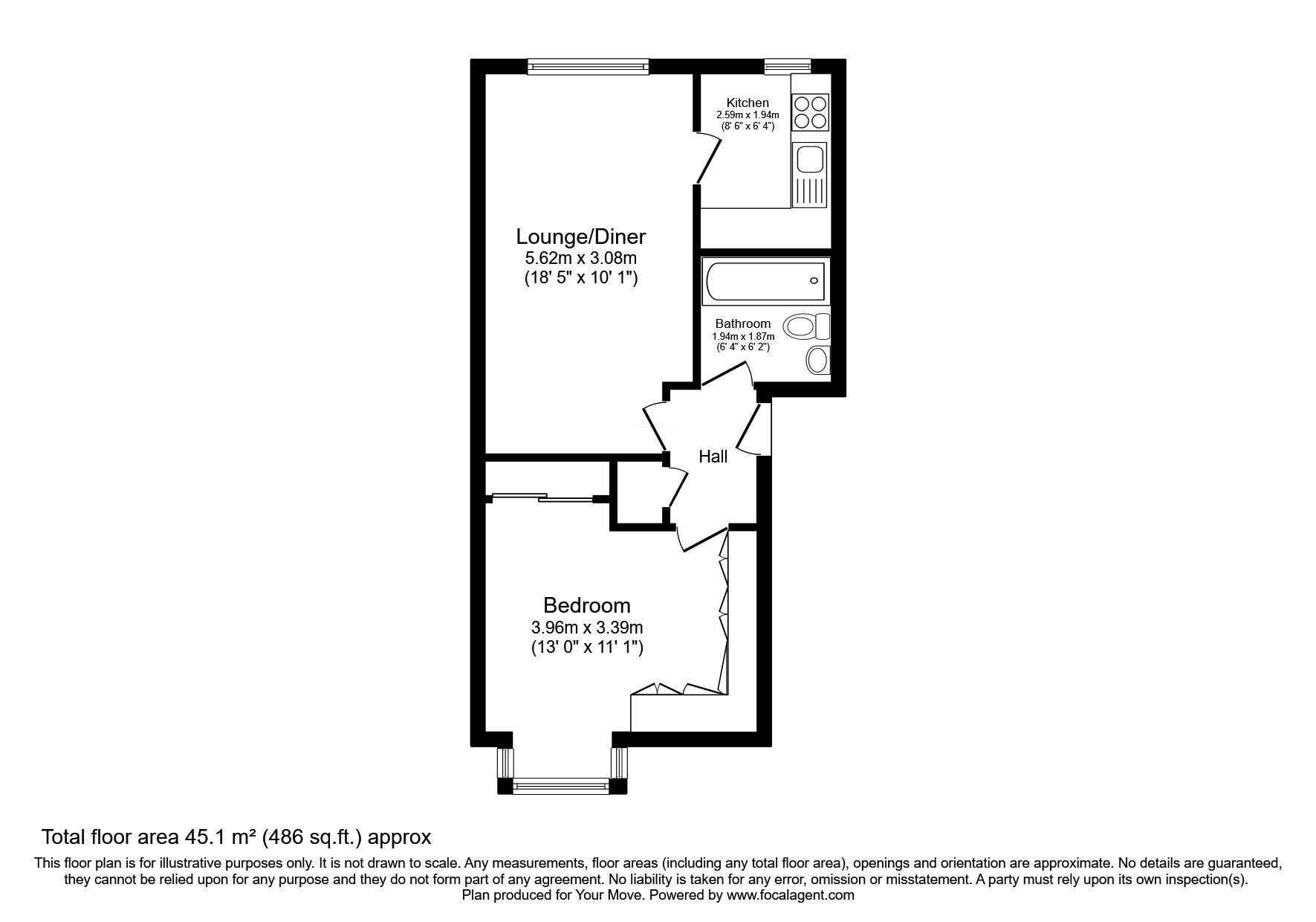 Floorplan of 1 bedroom Flat to rent, Kingston Gardens, Croydon, CR0