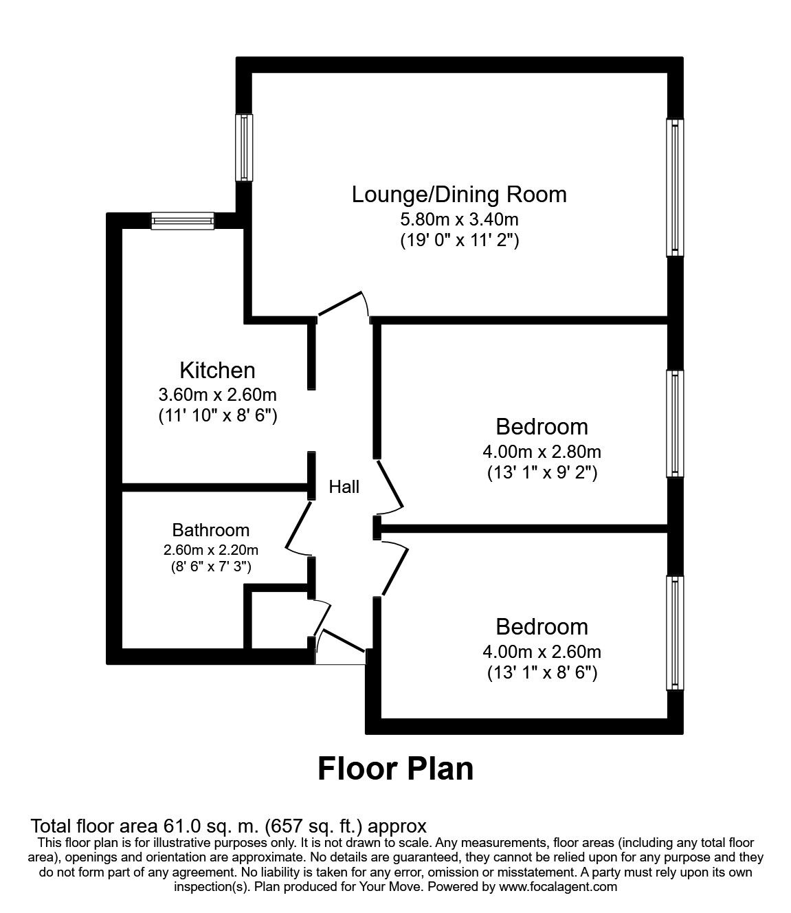 Floorplan of 2 bedroom  Flat to rent, 52-54 London Road, Purbrook, Hampshire, PO7