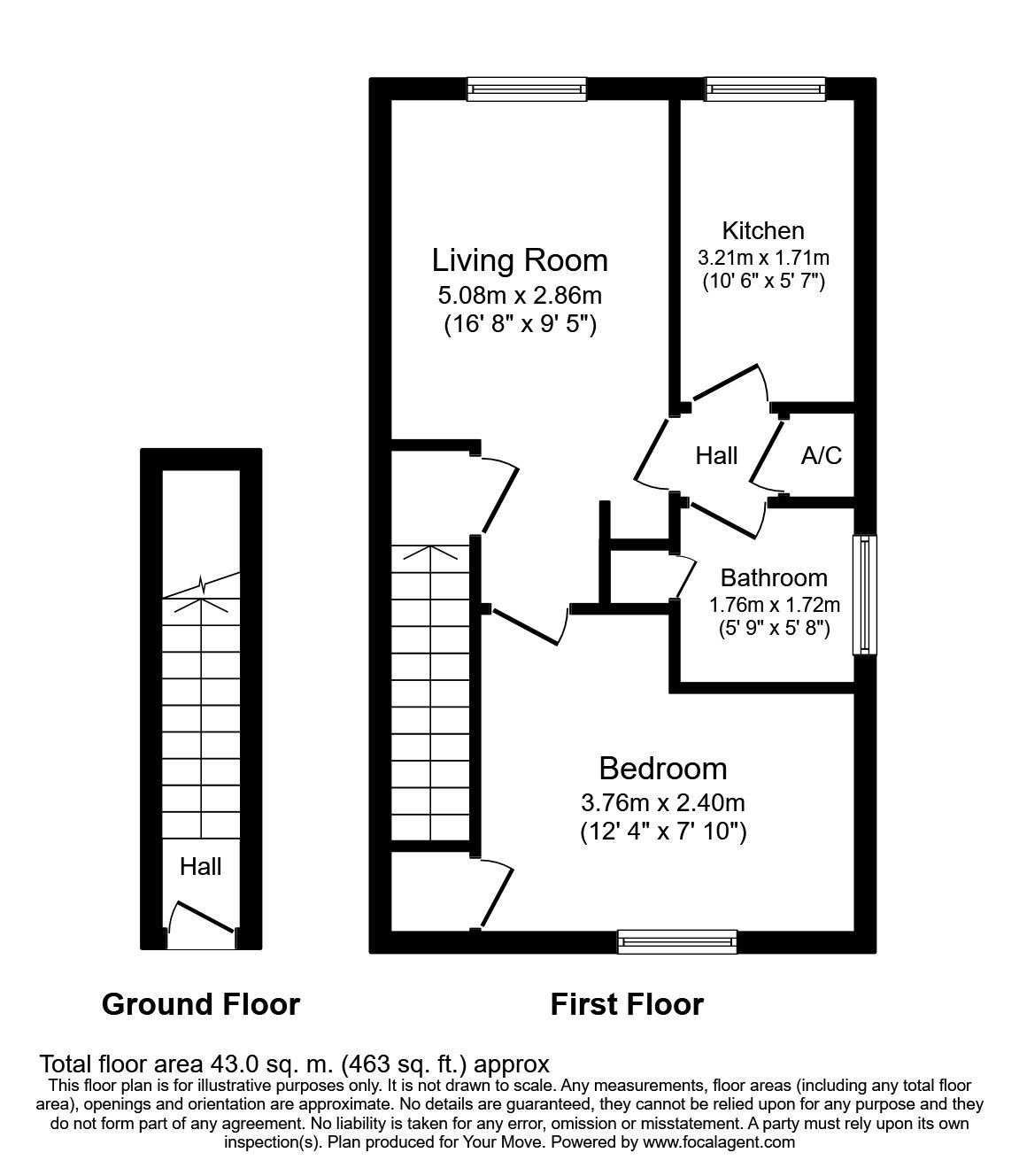 Floorplan of 1 bedroom Flat to rent, Spruce Avenue, Waterlooville, Hampshire, PO7