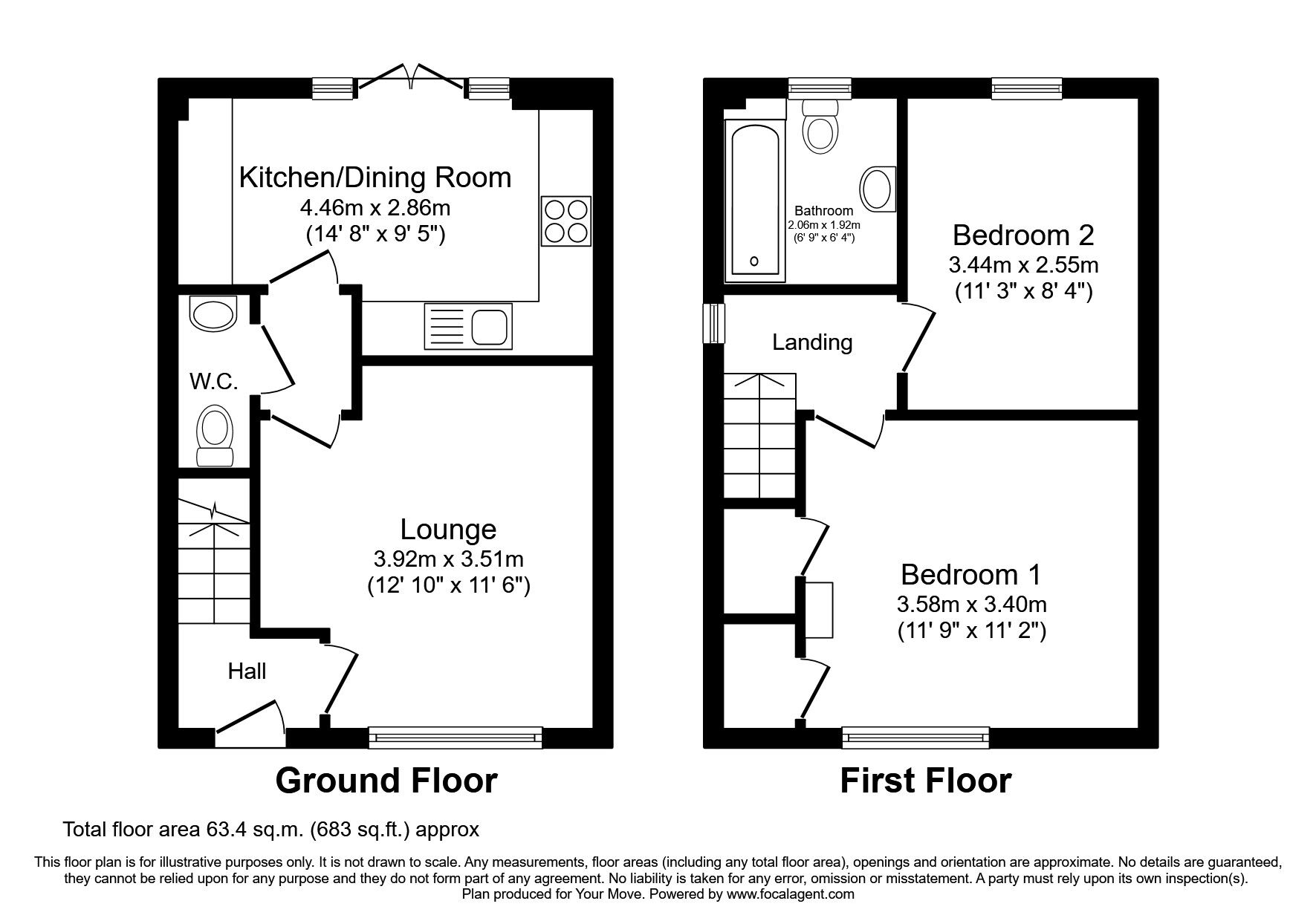 Floorplan of 2 bedroom Mid Terrace House to rent, Chalk Dock Avenue, Havant, Hampshire, PO9