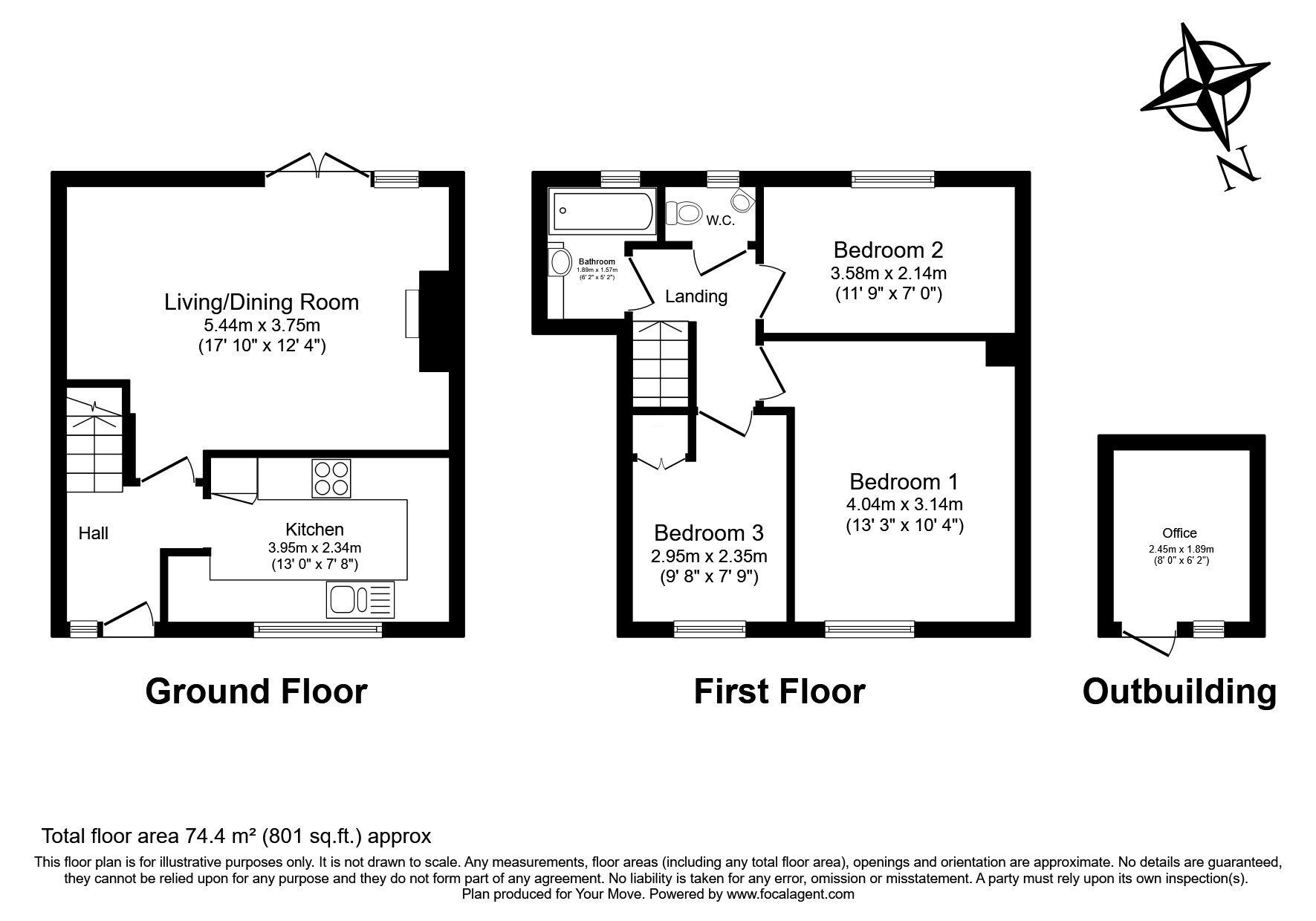 Floorplan of 3 bedroom Mid Terrace House for sale, Blendworth Crescent, Havant, Hampshire, PO9