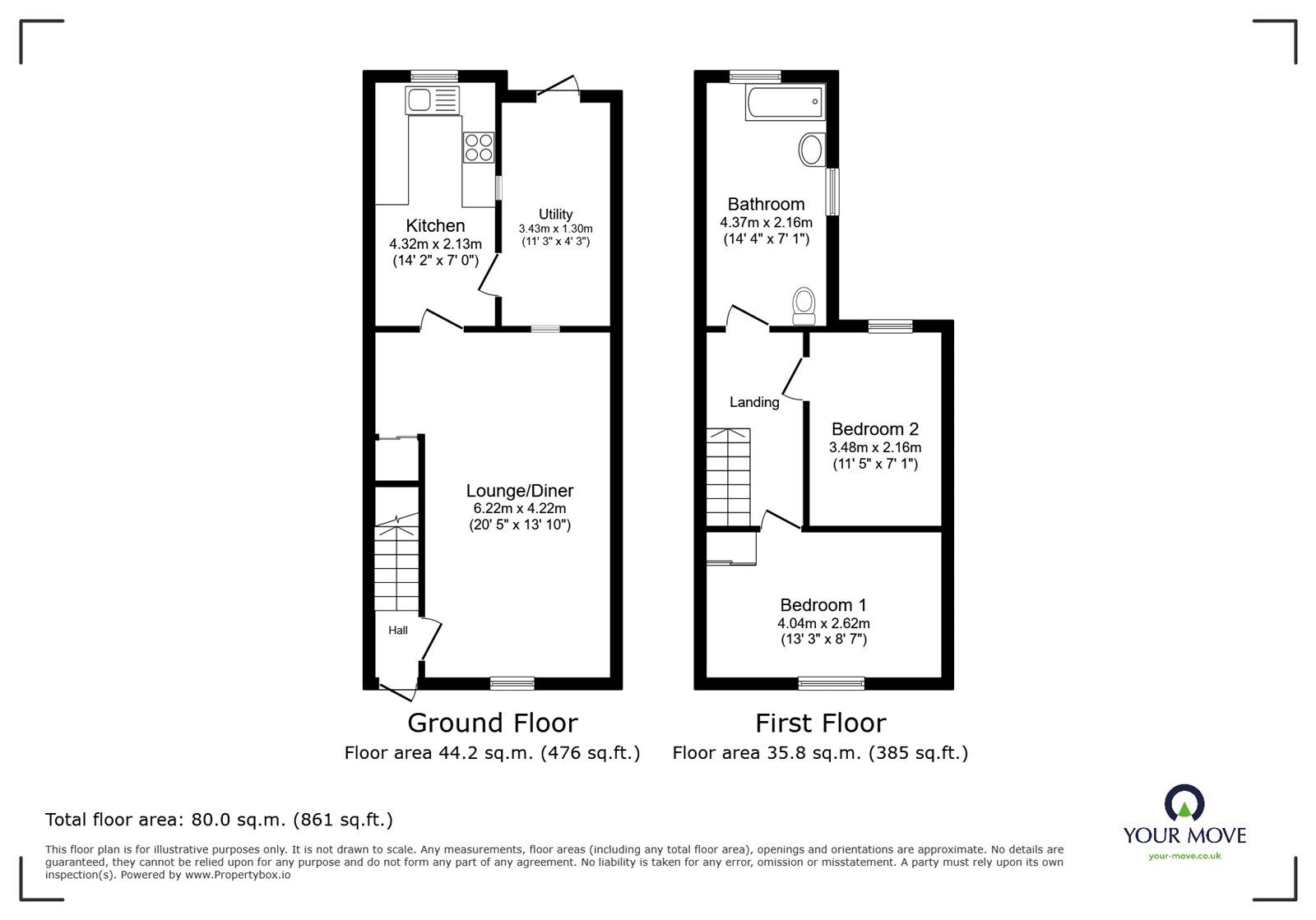 Floorplan of 2 bedroom Mid Terrace House for sale, Binsteed Road, Portsmouth, Hampshire, PO2