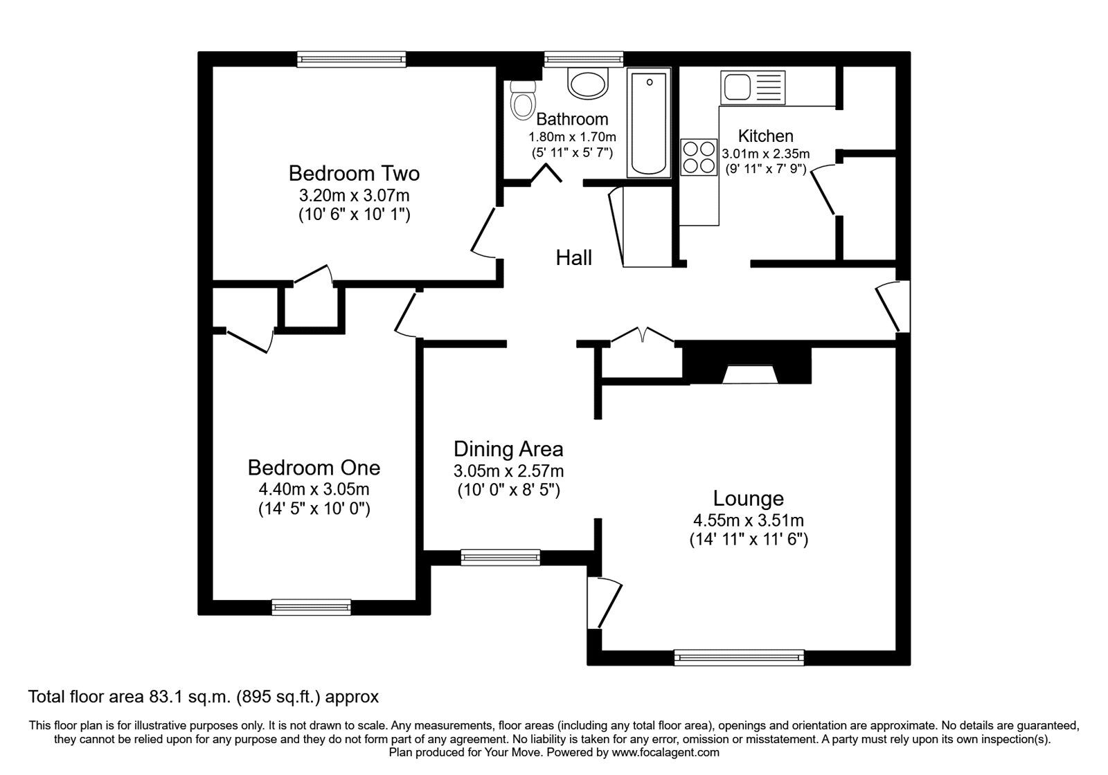 Floorplan of 2 bedroom Flat for sale, Tennyson Crescent, Waterlooville, Hampshire, PO7