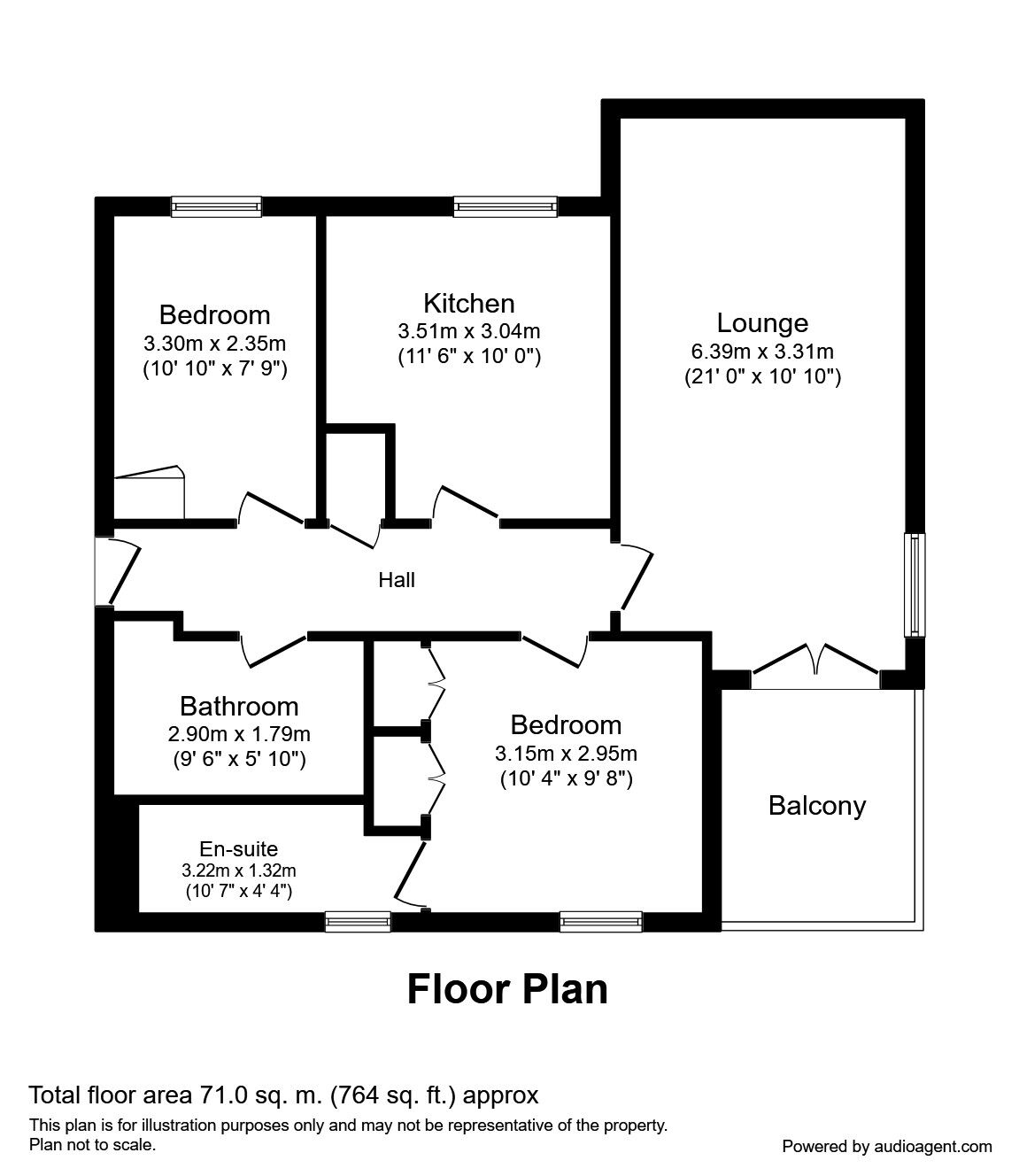 Floorplan of 2 bedroom  Flat to rent, Knightsbridge Court, Gosforth, Newcastle Upon Tyne, NE3