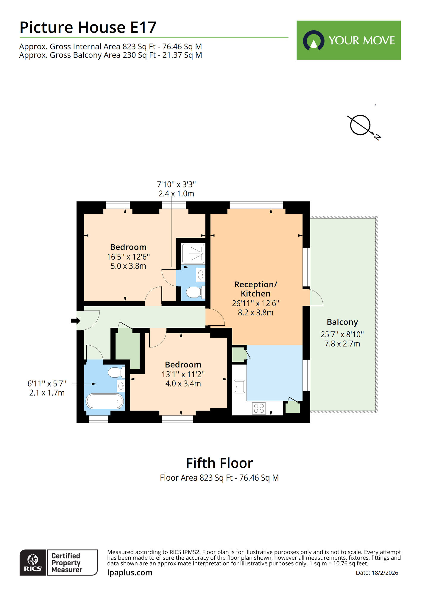 Floorplan of 2 bedroom Flat for sale, Cunard Apartments, Picture House Mews, Walthamstow, E17