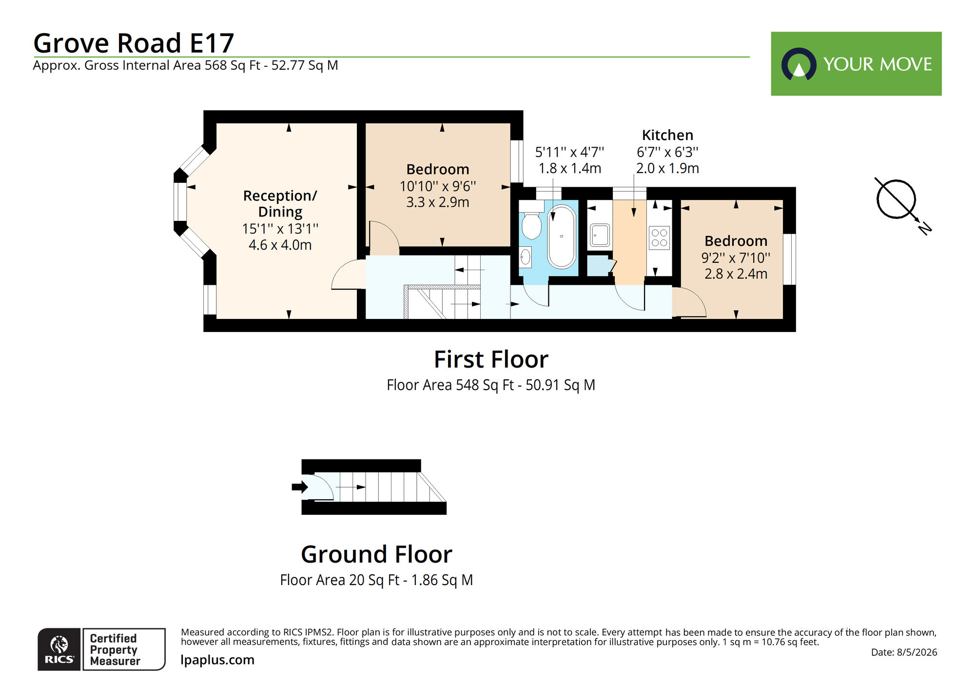 Floorplan of 2 bedroom Flat for sale, Grove Road, Walthamstow, E17