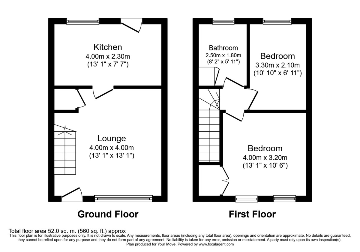 Floorplan of 2 bedroom Mid Terrace House to rent, Ambleside Close, Bradley, West Midlands, WV14