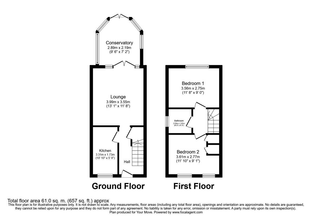 Floorplan of 2 bedroom Semi Detached House to rent, The Chase, Wolverhampton, WV6