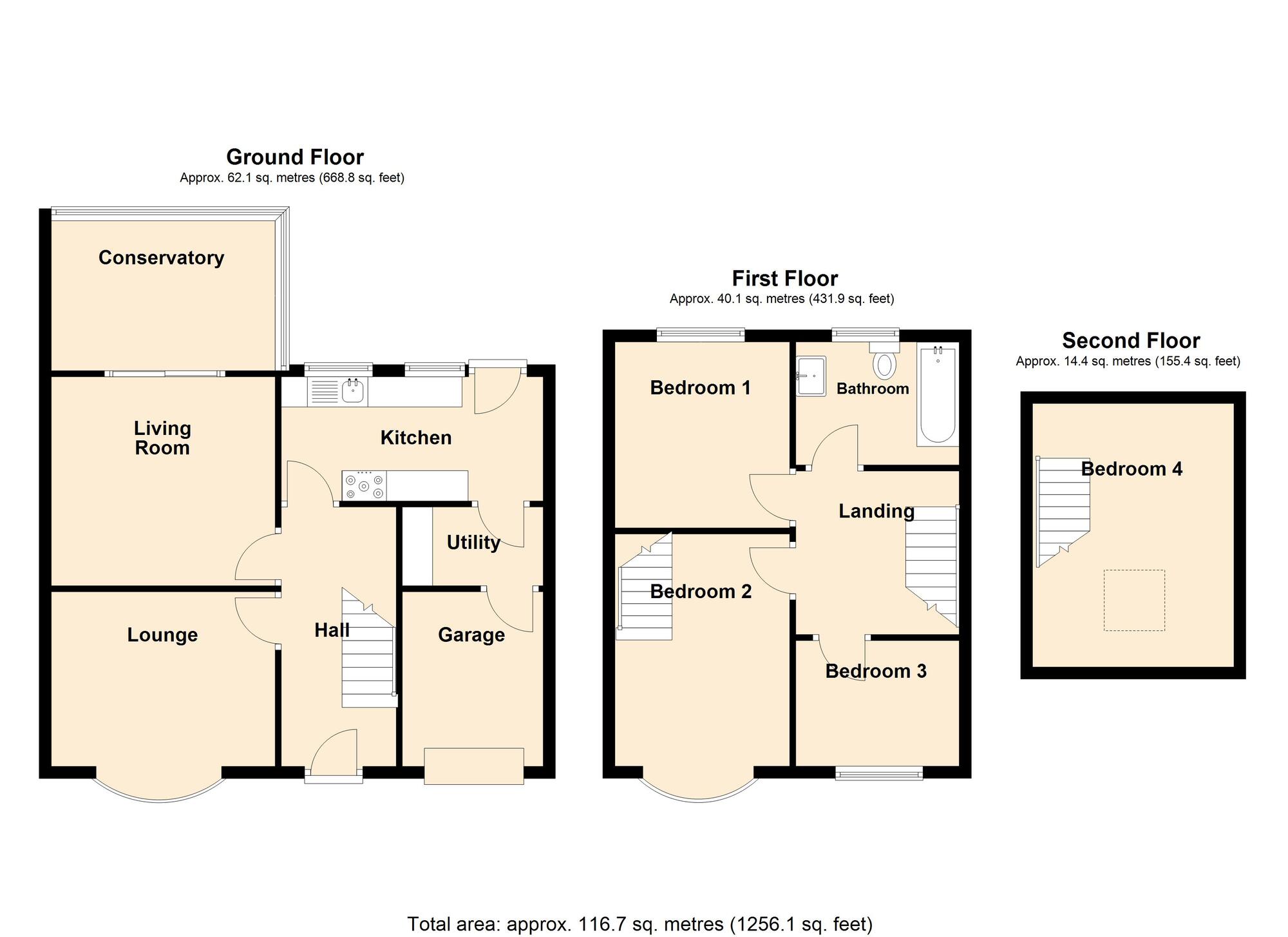 Floorplan of 3 bedroom Semi Detached House for sale, Winchester Road, Wolverhampton, West Midlands, WV10