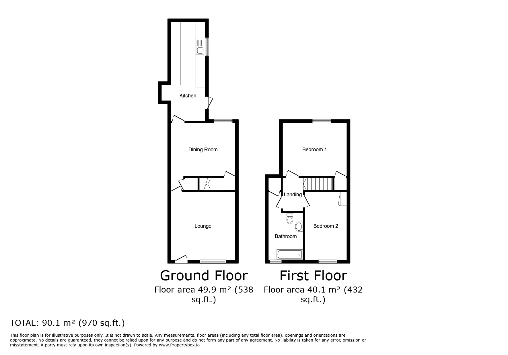 Floorplan of 2 bedroom Mid Terrace House to rent, Beckett Street, Bilston, West Midlands, WV14