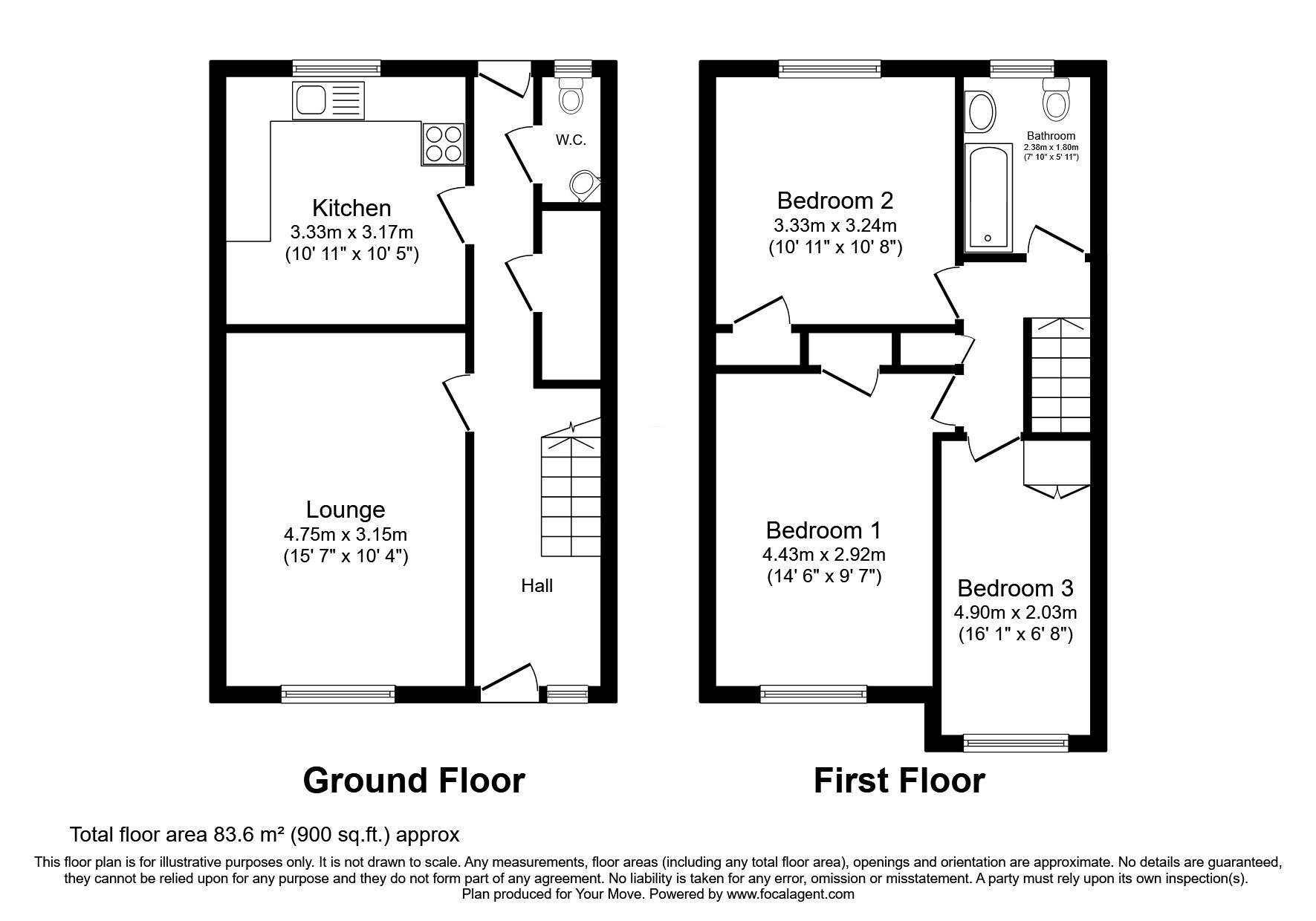 Floorplan of 3 bedroom Mid Terrace House for sale, Eastney Crescent, Wolverhampton, West Midlands, WV8