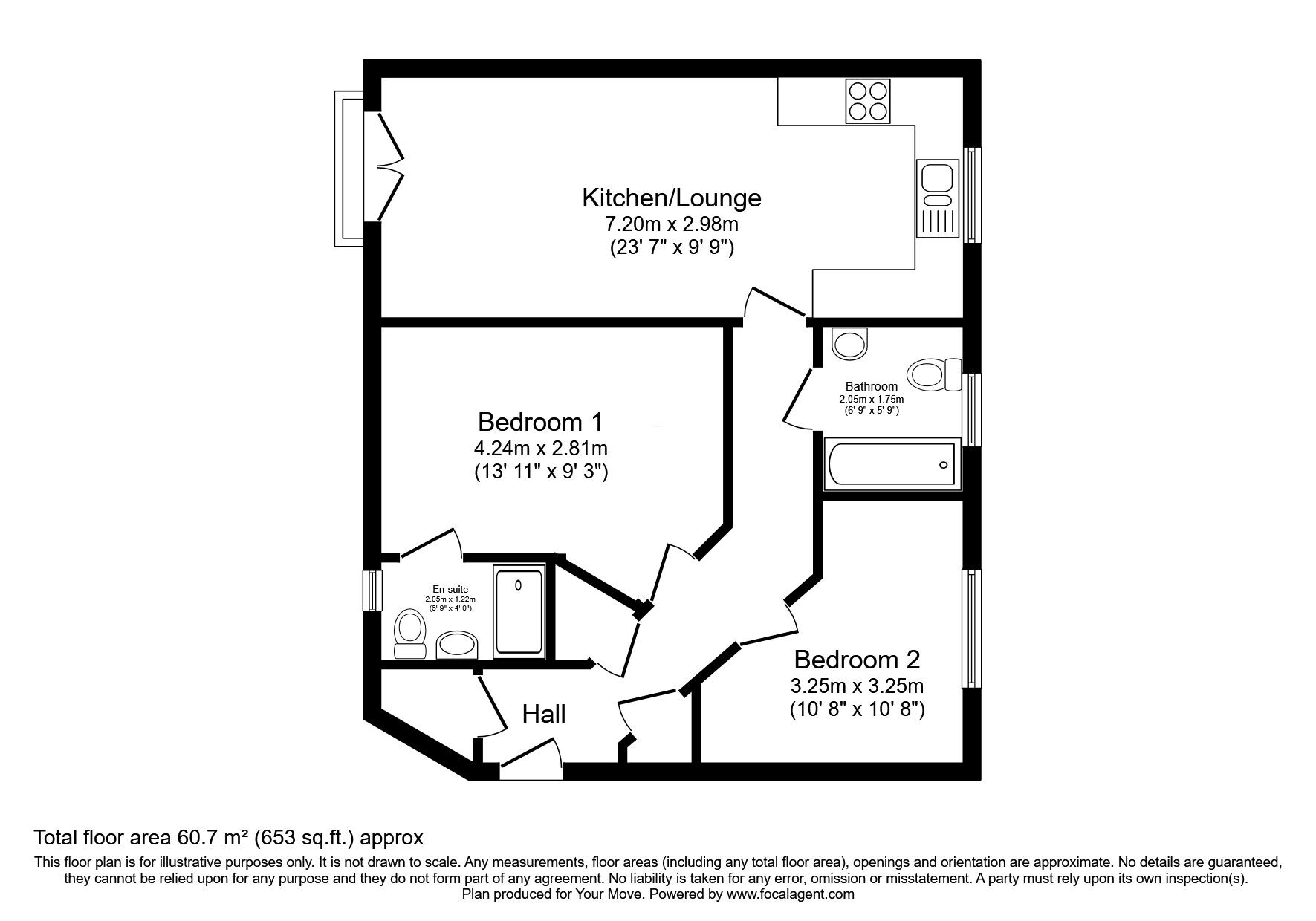 Floorplan of 2 bedroom  Flat for sale, Hurstbourne Crescent, Wolverhampton, West Midlands, WV1