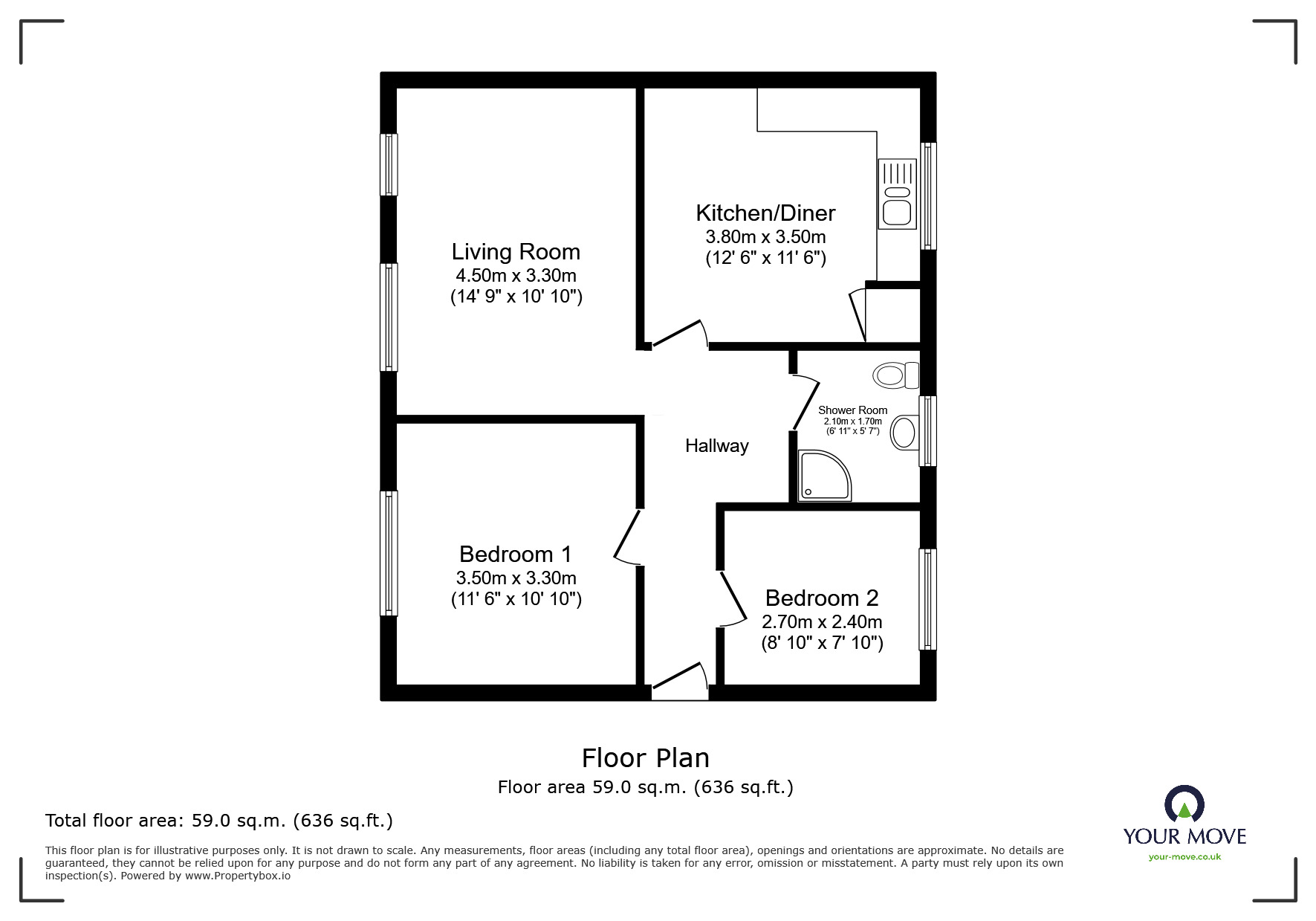 Floorplan of 2 bedroom  Flat to rent, Briarwood, Telford, Shropshire, TF3