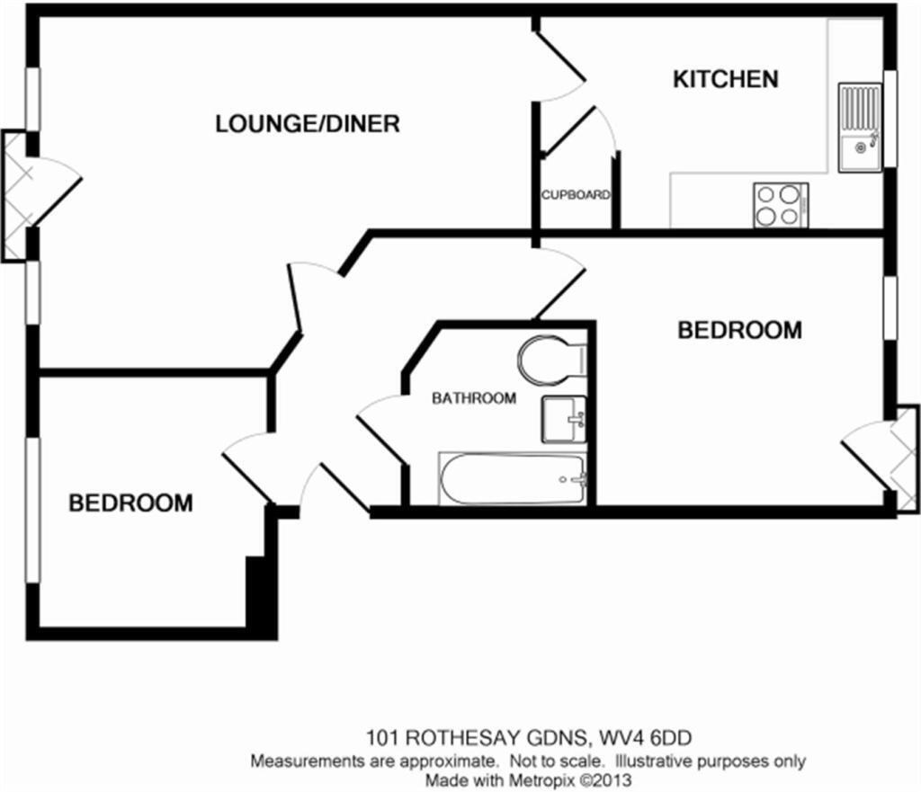 Floorplan of 2 bedroom  Flat for sale, Rothesay Gardens, Wolverhampton, West Midlands, WV4