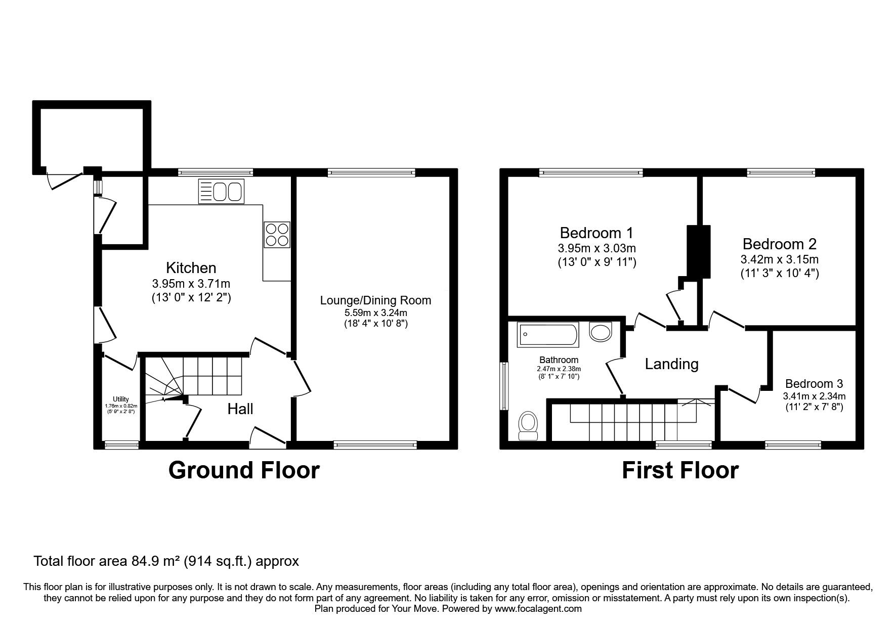 Floorplan of 3 bedroom Semi Detached House for sale, Hilton Road, Featherstone, Staffordshire, WV10