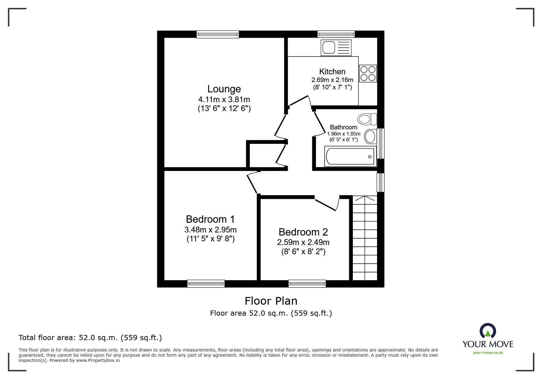 Floorplan of 2 bedroom  Flat for sale, Skipton Green, Wolverhampton, West Midlands, WV6