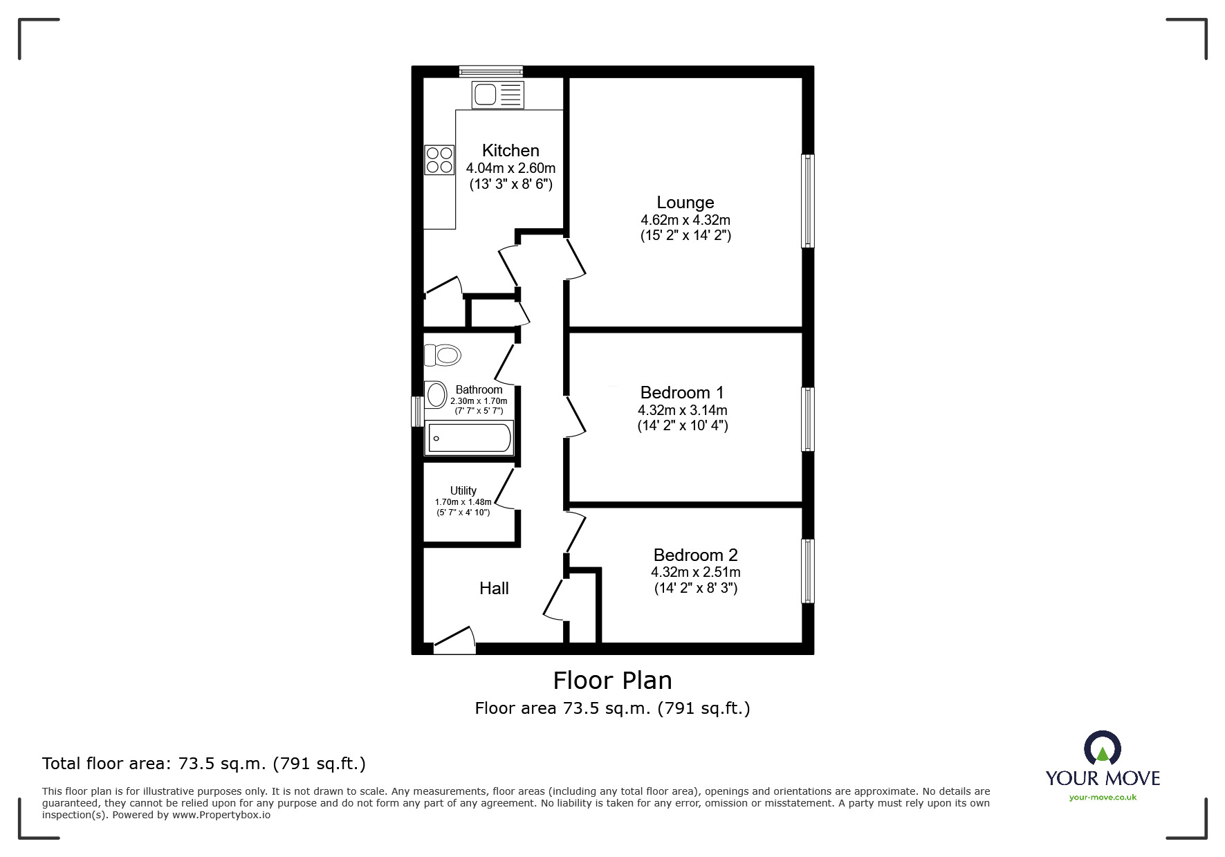 Floorplan of 2 bedroom Flat to rent, Torridge Drive, Wolverhampton, West Midlands, WV11