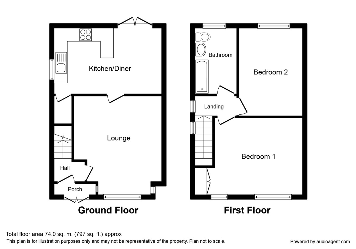 Floorplan of 2 bedroom Semi Detached House to rent, Frederick Road, Wolverhampton, West Midlands, WV11