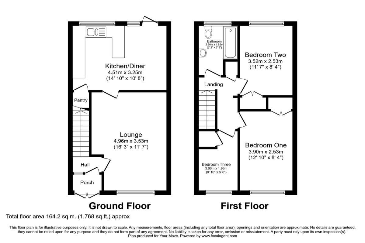 Floorplan of 3 bedroom Mid Terrace House to rent, Sedgefield Grove, Perton, Staffordshire, WV6