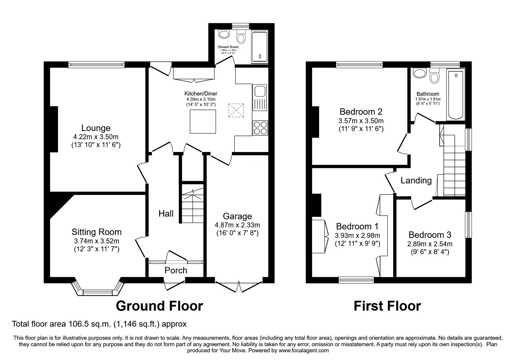 Floorplan of 3 bedroom Semi Detached House for sale, Park Lane, Wolverhampton, West Midlands, WV10
