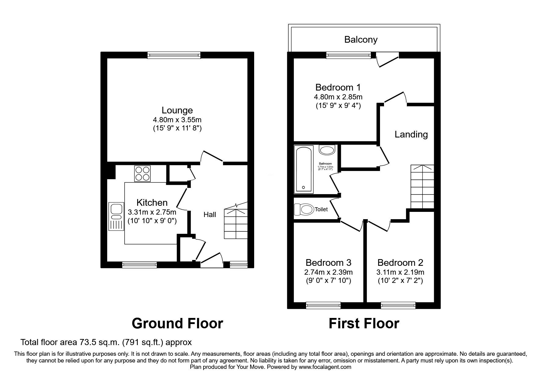 Floorplan of 3 bedroom  Flat for sale, Clover Ley, Wolverhampton, West Midlands, WV10
