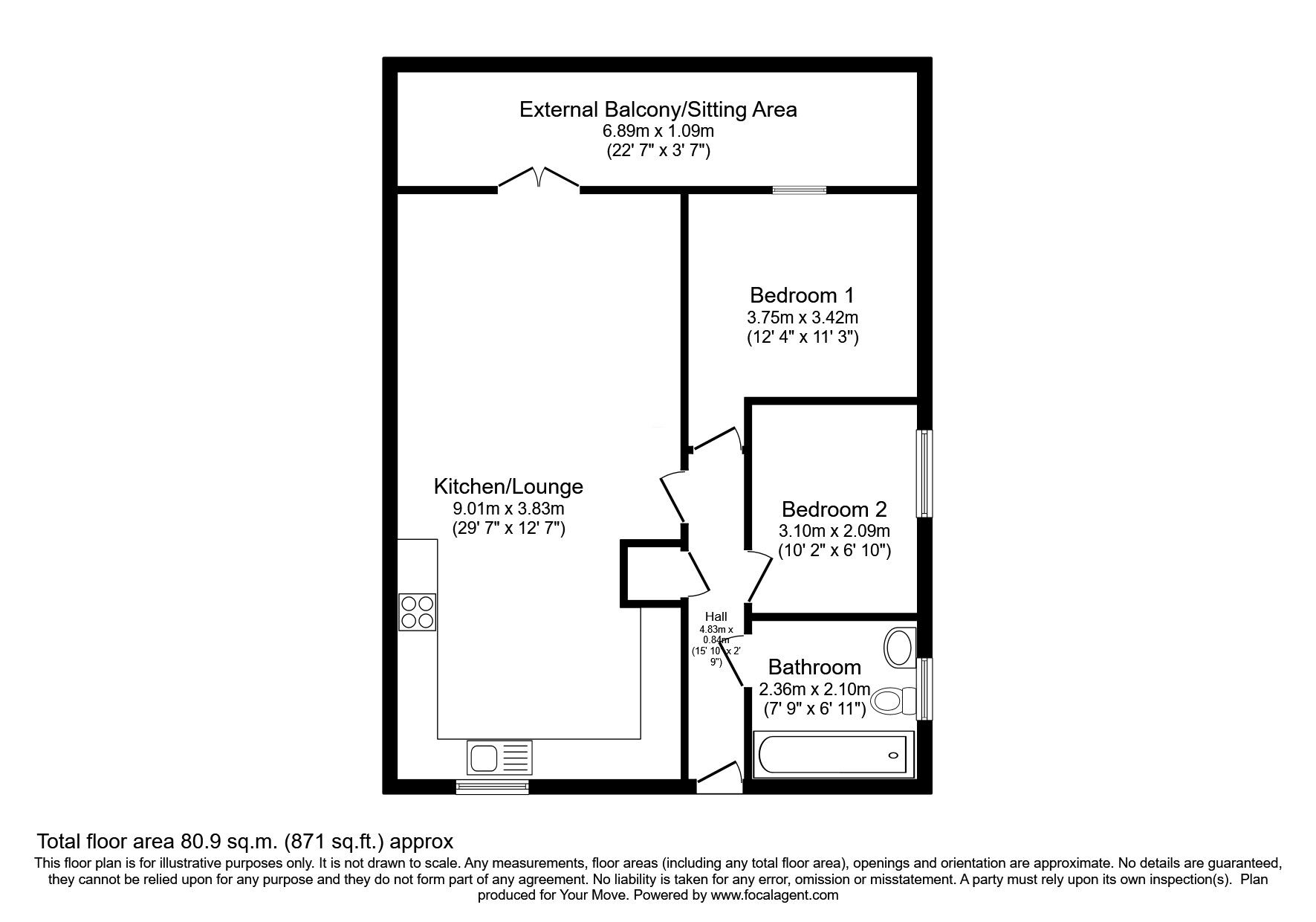 Floorplan of 2 bedroom Semi Detached Bungalow for sale, Lowbridge Walk, Bilston, West Midlands, WV14
