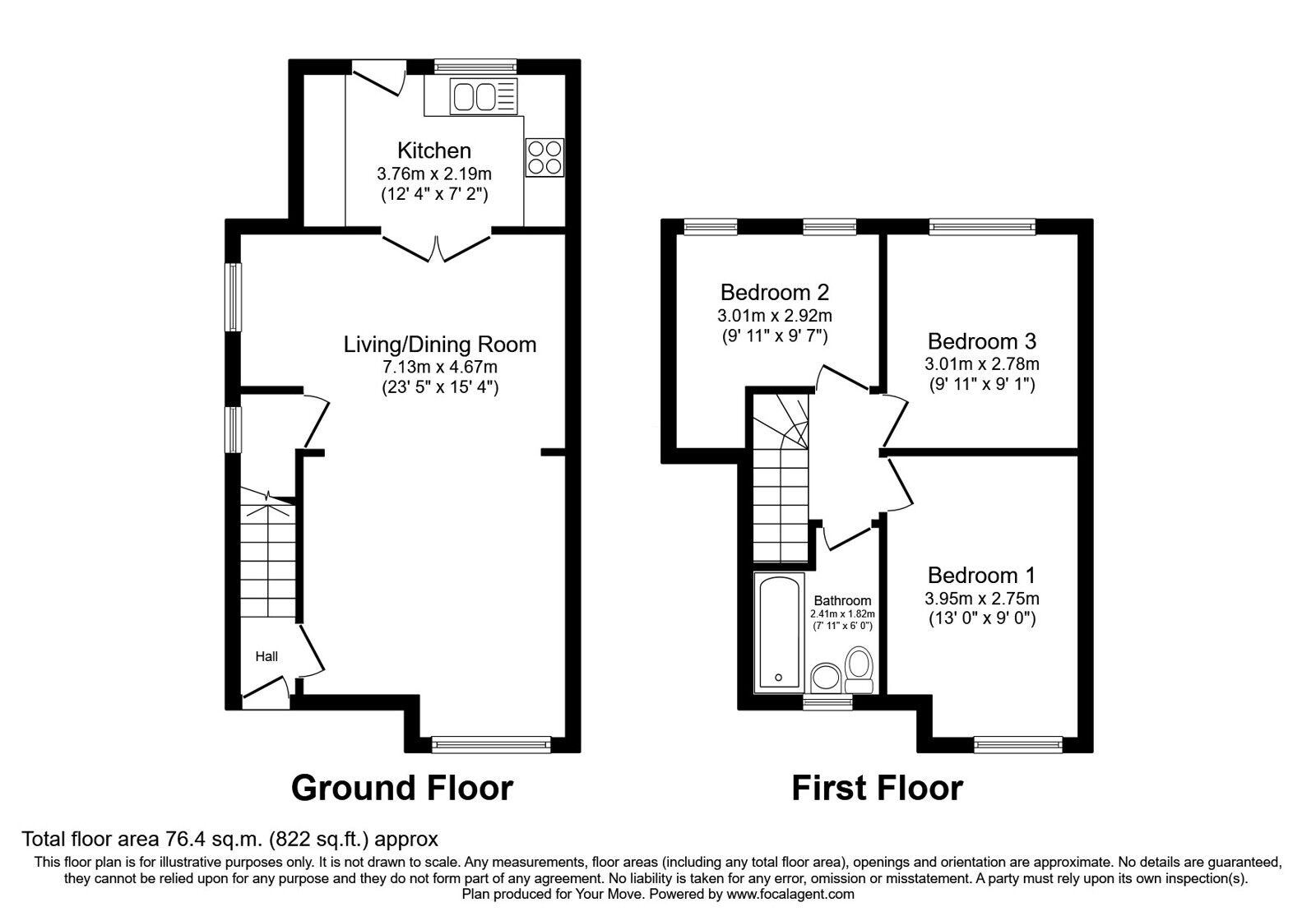 Floorplan of 3 bedroom Mid Terrace House for sale, Clayton Close, Wolverhampton, West Midlands, WV2