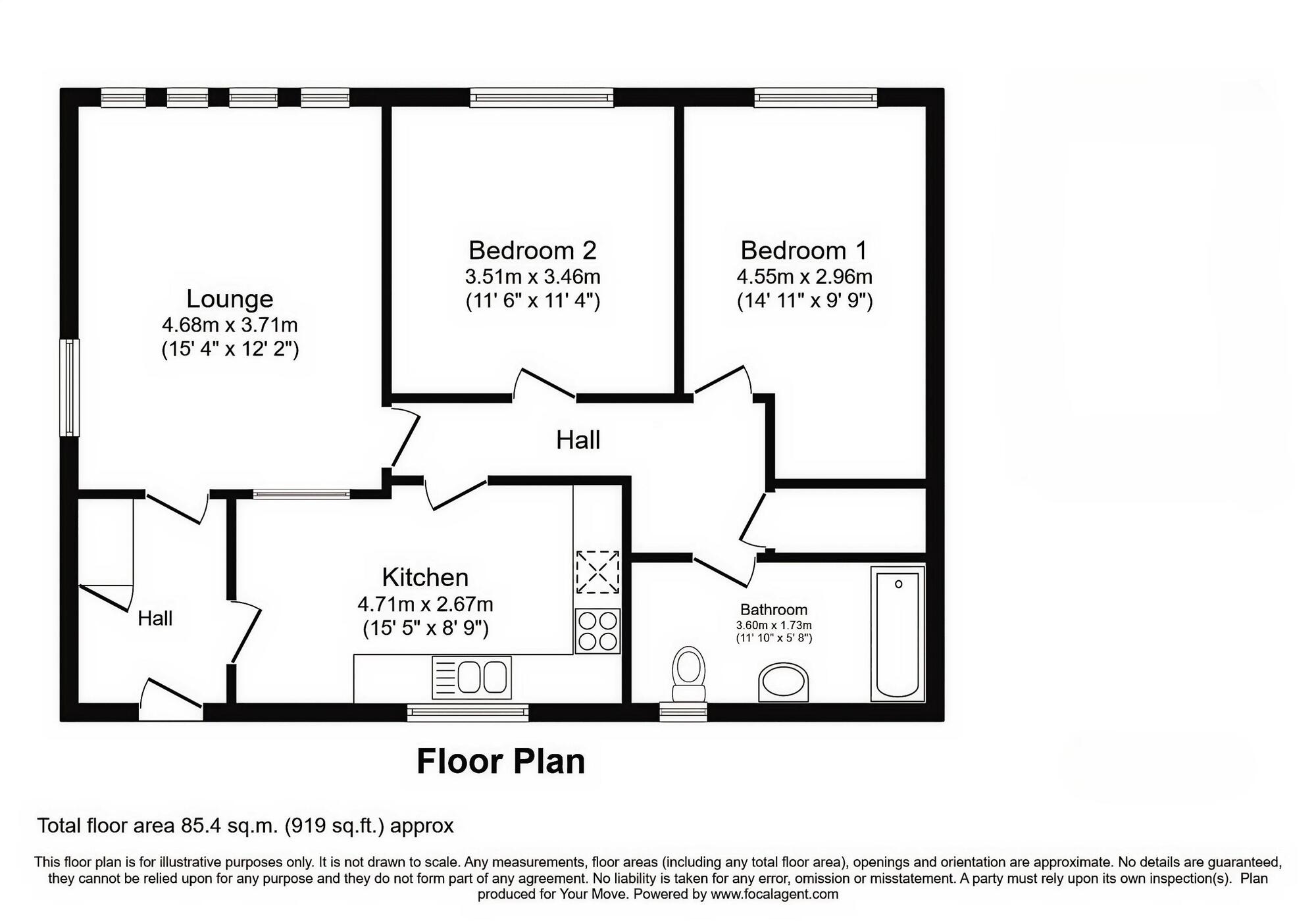 Floorplan of 2 bedroom Flat for sale, Bromfield Court, Mount Road, Wolverhampton, WV6