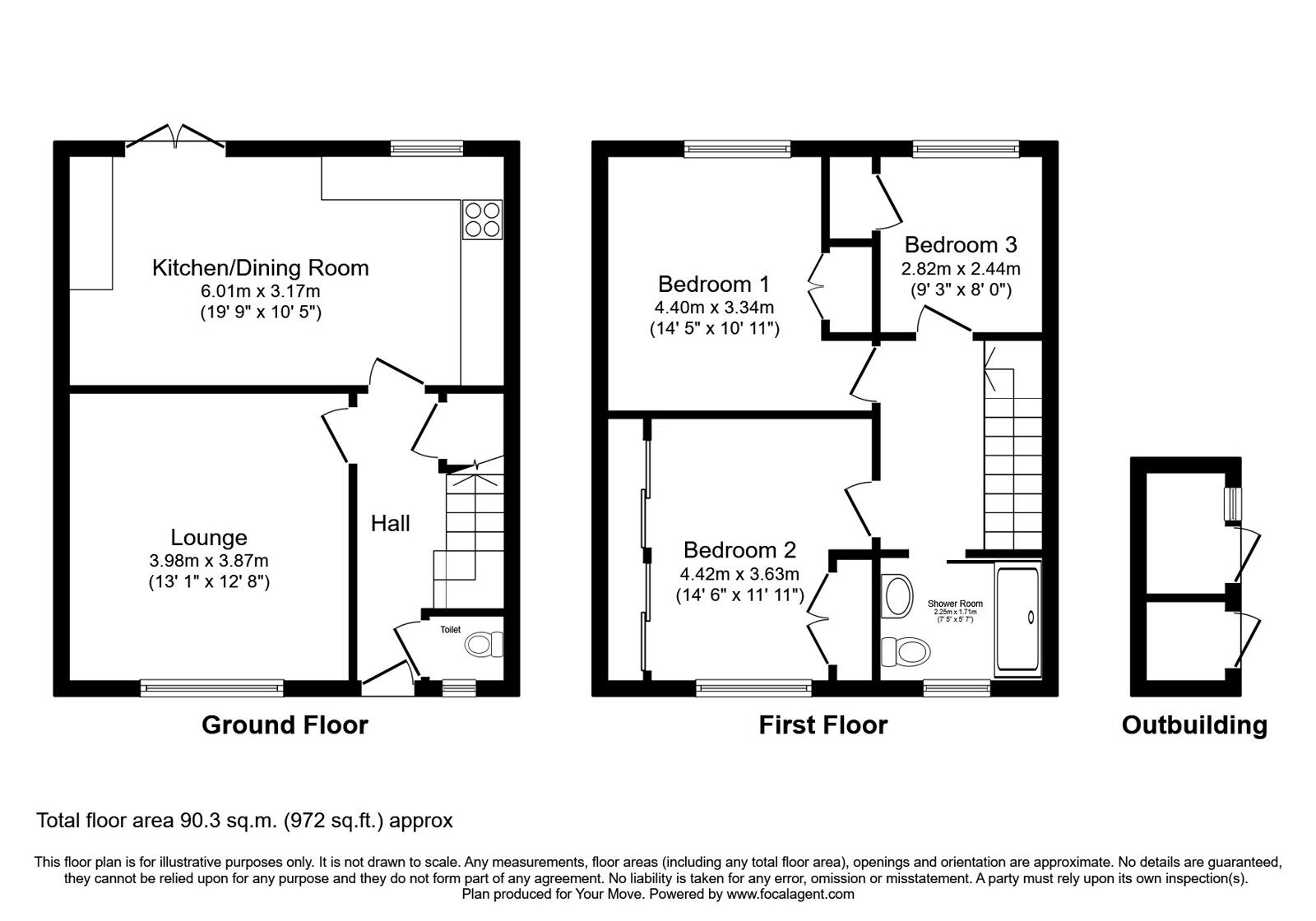 Floorplan of 3 bedroom Mid Terrace House for sale, Lawnside Green, Bilston, West Midlands, WV14