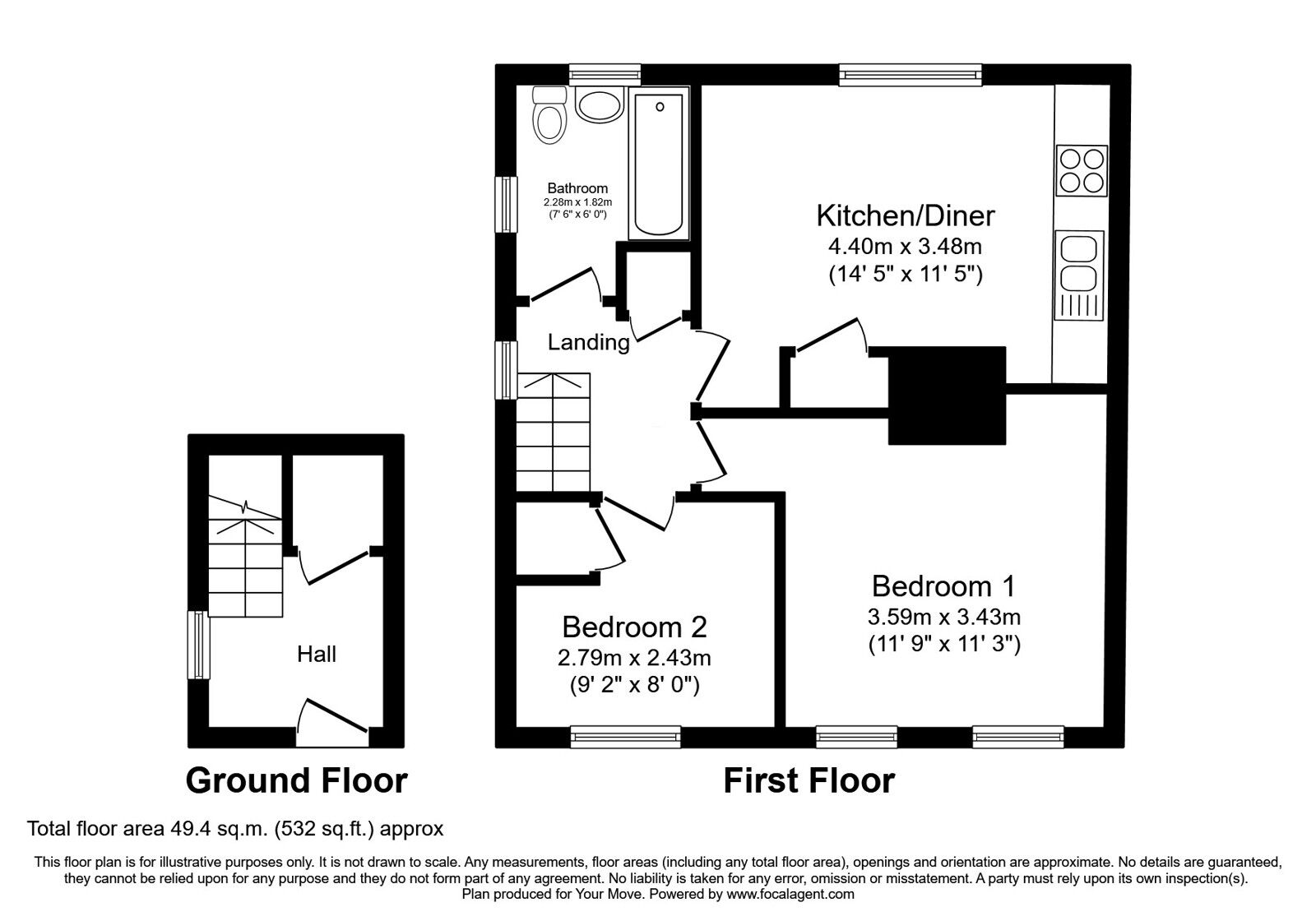 Floorplan of 2 bedroom Flat to rent, Derby Avenue, Wolverhampton, West Midlands, WV6