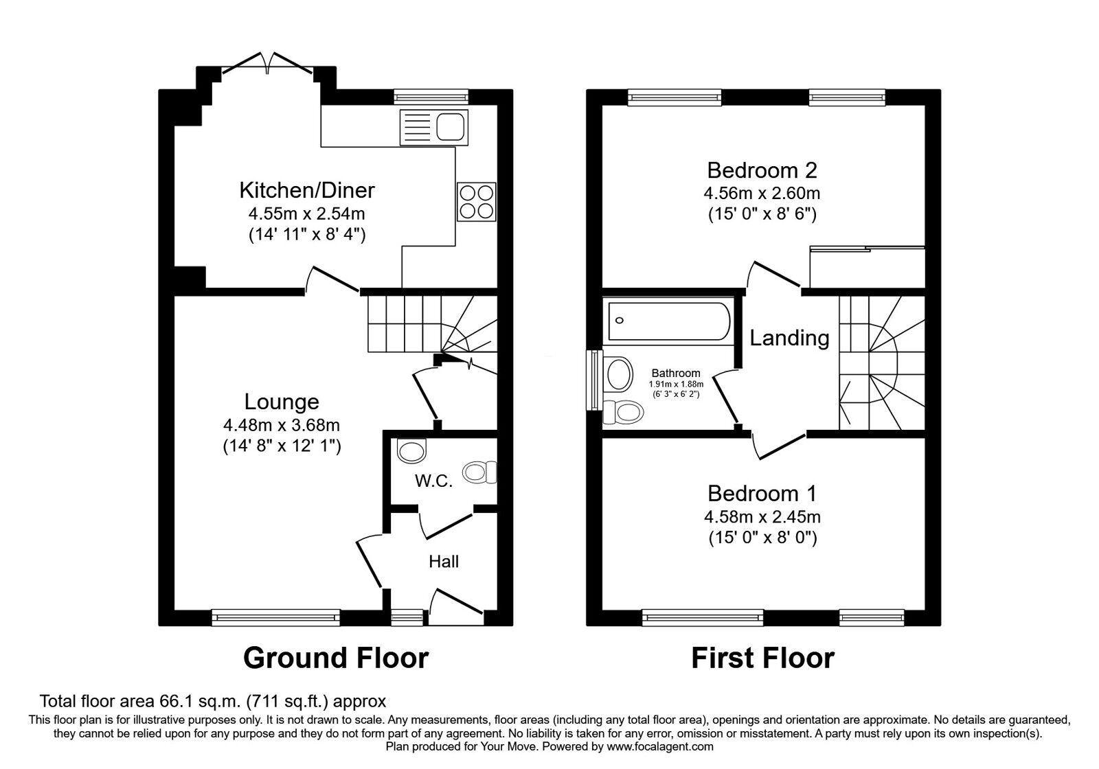 Floorplan of 2 bedroom Semi Detached House for sale, Le Mans Gardens, Wolverhampton, West Midlands, WV10