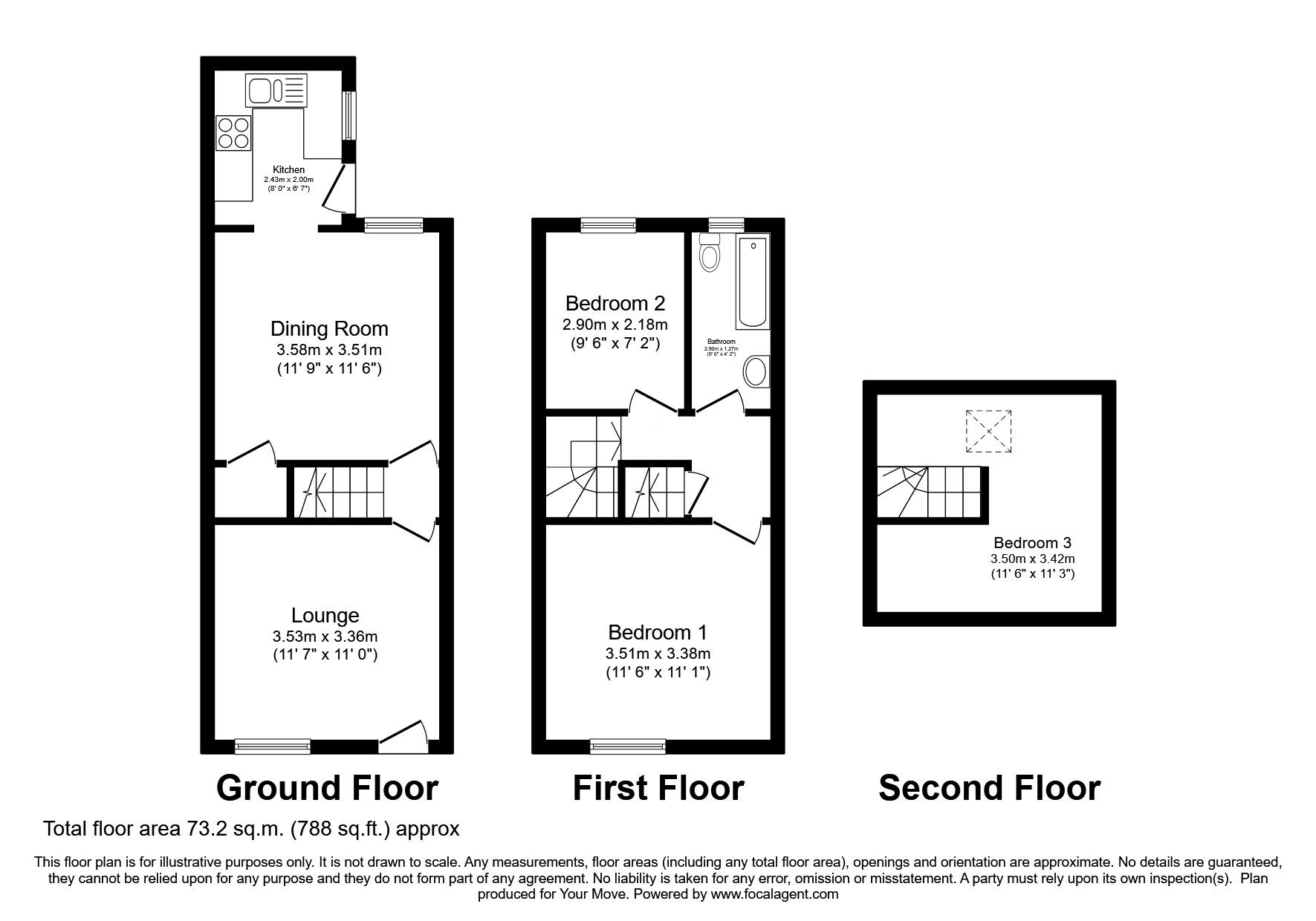 Floorplan of 3 bedroom Mid Terrace House for sale, Haden Hill, Wolverhampton, West Midlands, WV3