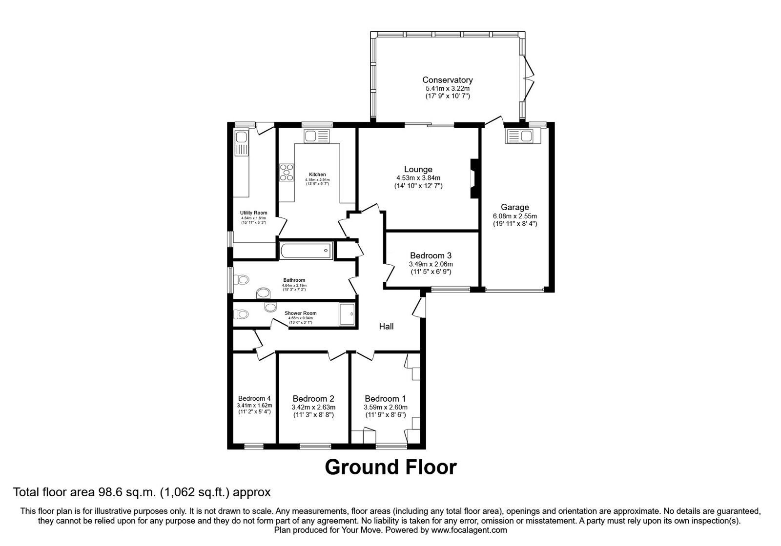 Floorplan of 4 bedroom Detached Bungalow for sale, Coton Road, Wolverhampton, West Midlands, WV4