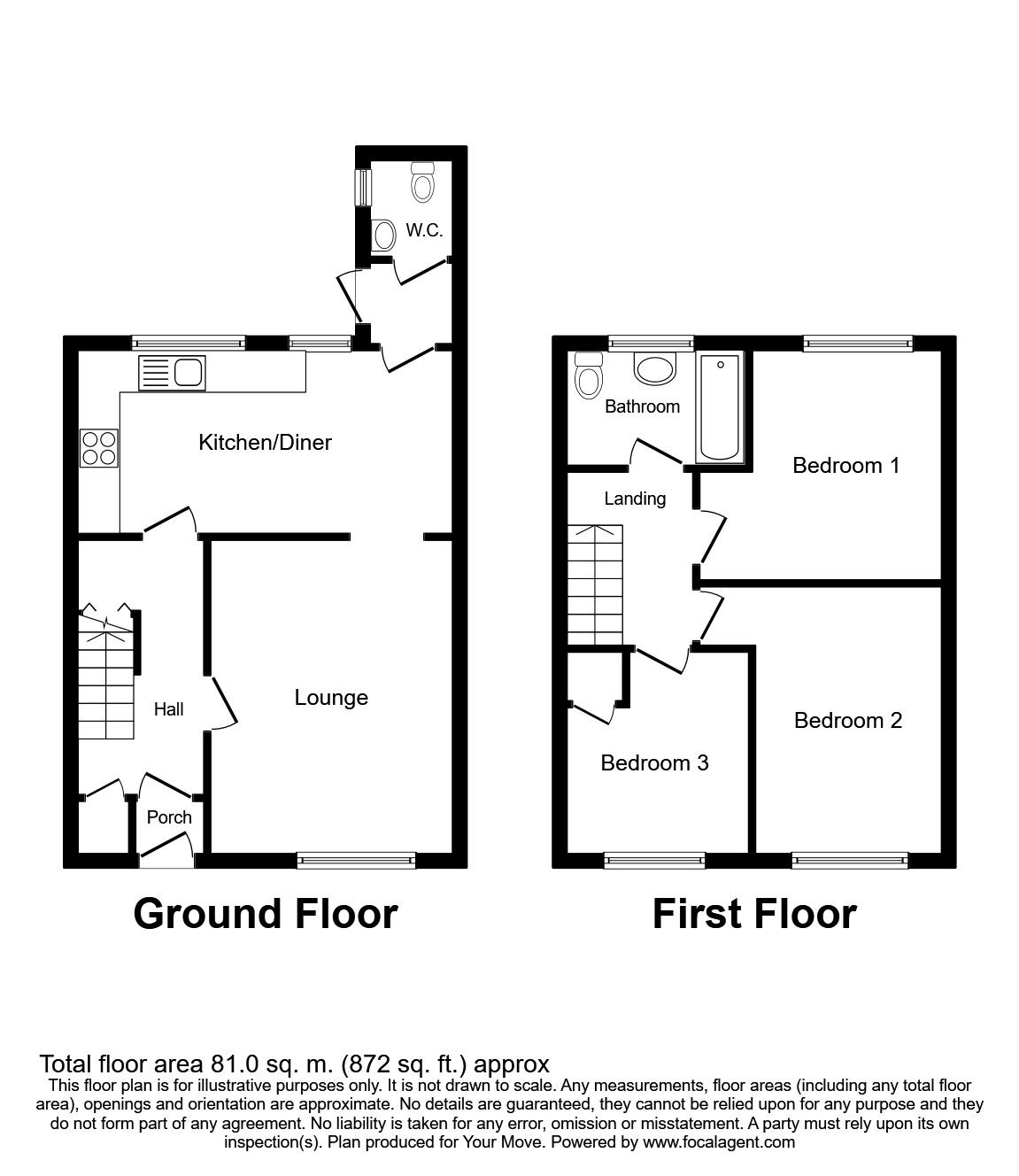 Floorplan of 3 bedroom Mid Terrace House to rent, Smallwood Road, Pendeford, West Midlands, WV8