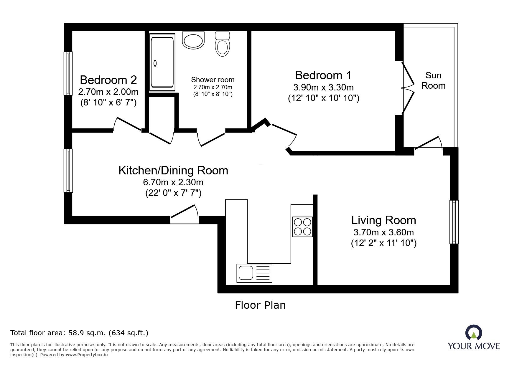 Floorplan of 2 bedroom Flat to rent, Bentley Lane, Willenhall, West Midlands, WV12