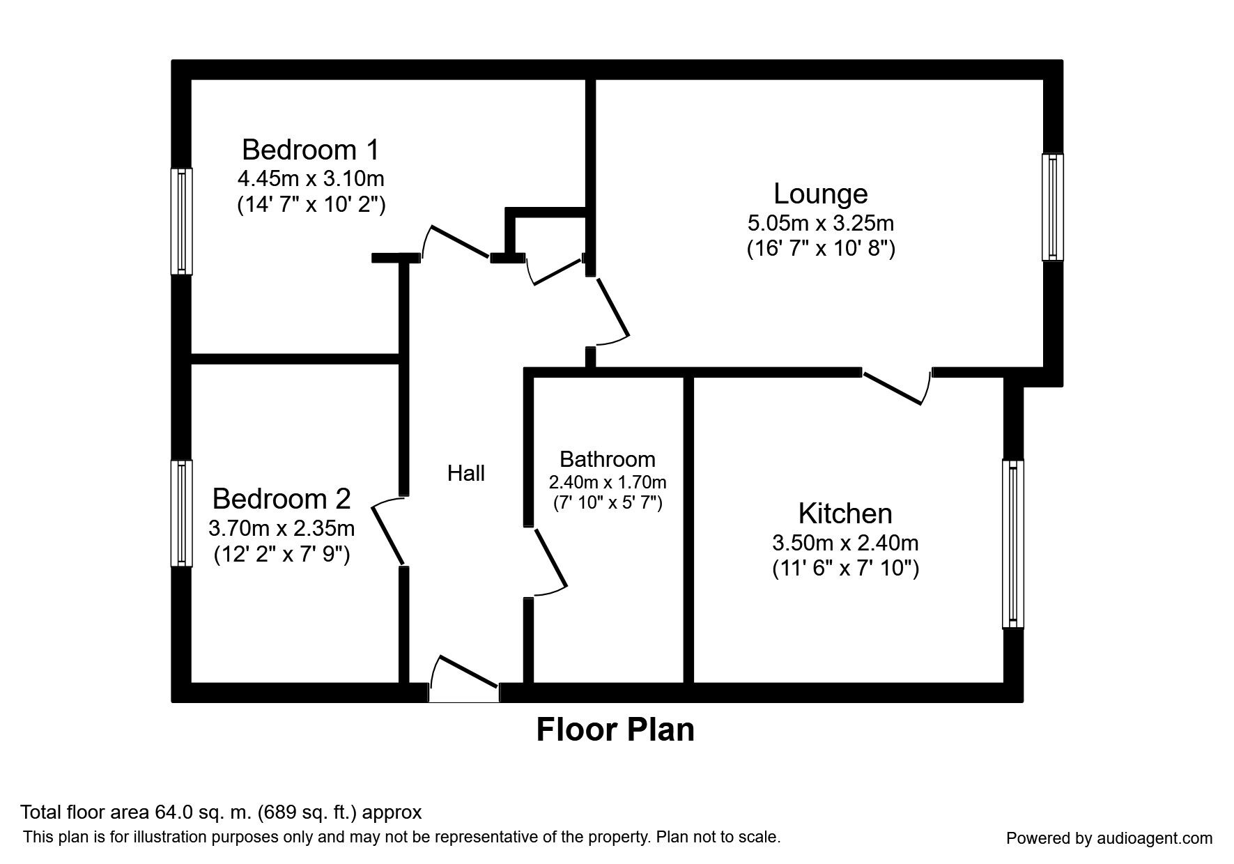 Floorplan of 2 bedroom Flat to rent, Haydon Drive, Wallsend, Tyne And Wear, NE28